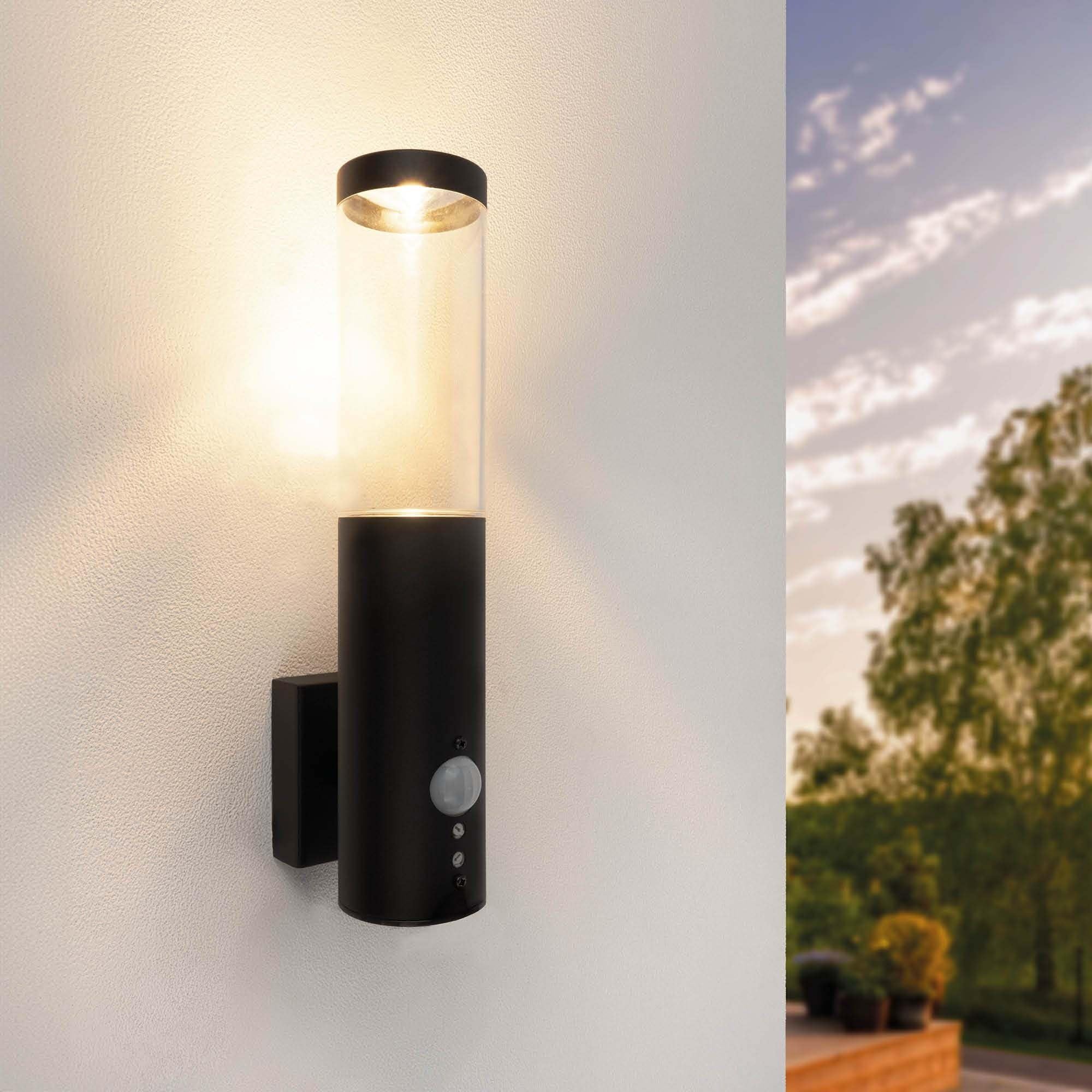 Ledvion - LED Wall Lamp WhiteSensor, GU10 Fitting, IP44 Splashproof, Black, Outdoor Lamp, LED Wall Lamp Outdoor