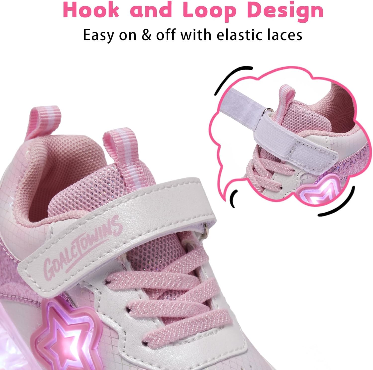 Toddler Light Up Shoes for Girls Boys，Little/Big Kids Non-Slip Led Sneakers with Hook and Loop，Athletic Running Walking Tennis Shoes Size 7-3 - Image 2