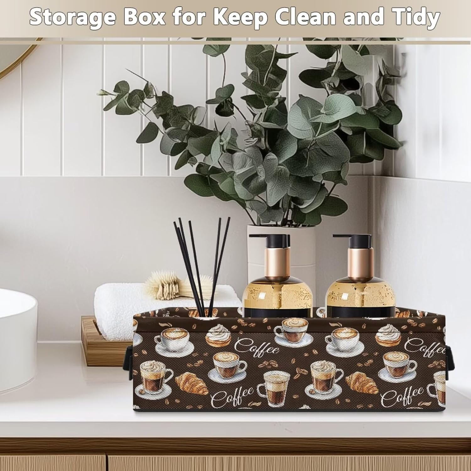 Storage Bin Organizer Collapsible Fabric Basket for Bathroom Kitchen Office Home Storage with Handles for Easy Carrying 13.89 x 7.13 x 4.37 Inch, Latte Coffee Bean Croissant Brown