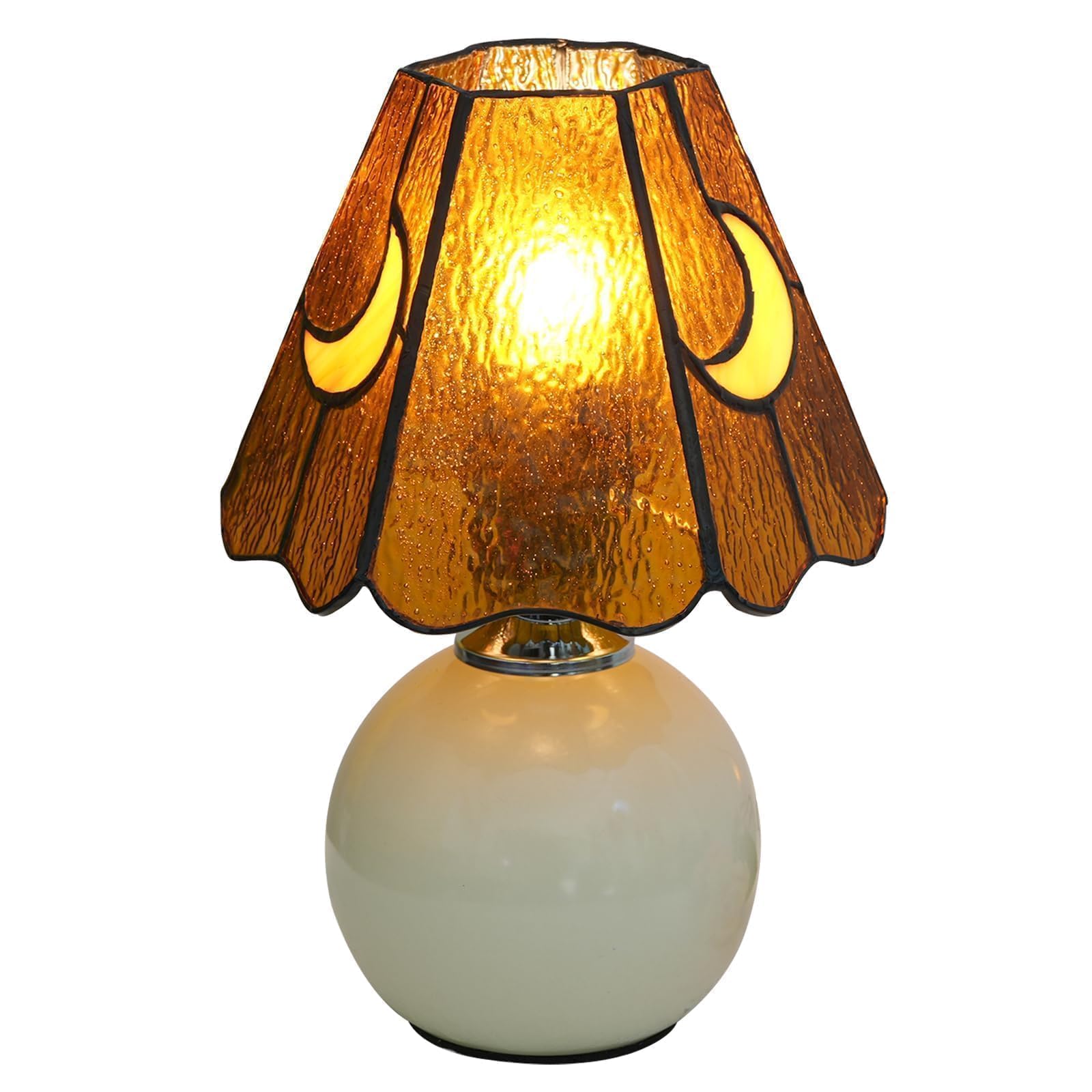 KIPHEPI Tiffany Style Bedside Table Lamp Stained Glass Moon Mushroom Lamp for Bedroom Small Nightstand Lamps for Home Decor Living Room Bedroom Study Nursery Dorm,Brown โ image 1