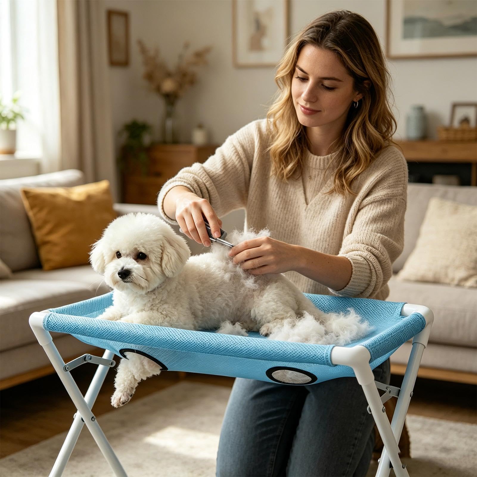 Mesa de Peluquería Canina A Prueba De Fugas Transpirable 8 Agujeros | Hamaca de Aseo para Perros Pequeños y Gatos para Gatos Cachorros Baño Limpieza de Orejas y Dientes Corte de Uñas