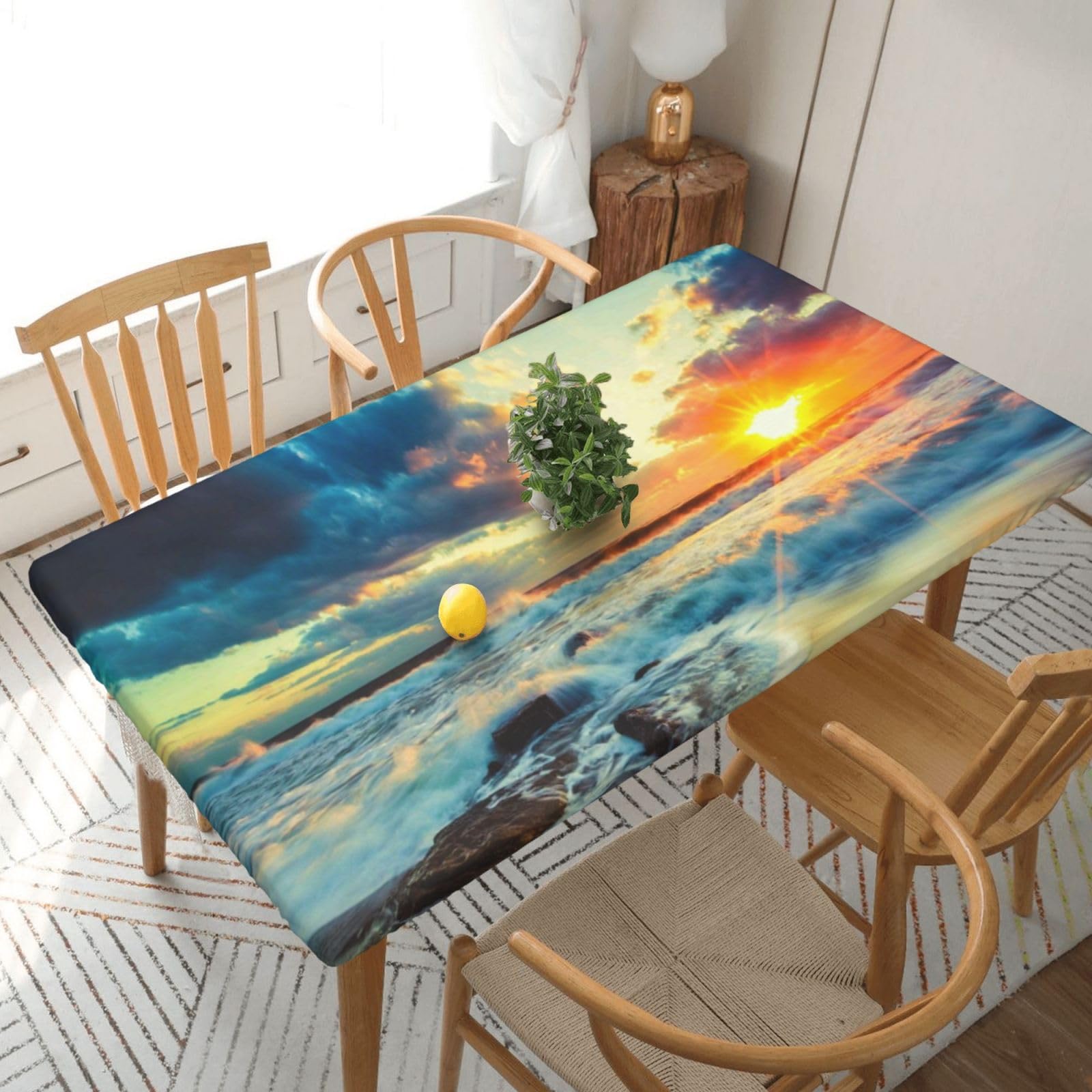 BNVSADC Sunset beach Printed 5FT Tablecloth Polyester Kitchen Water Resistant Table Cloth Dining Table Decoration Table Covers, 152x76 CM