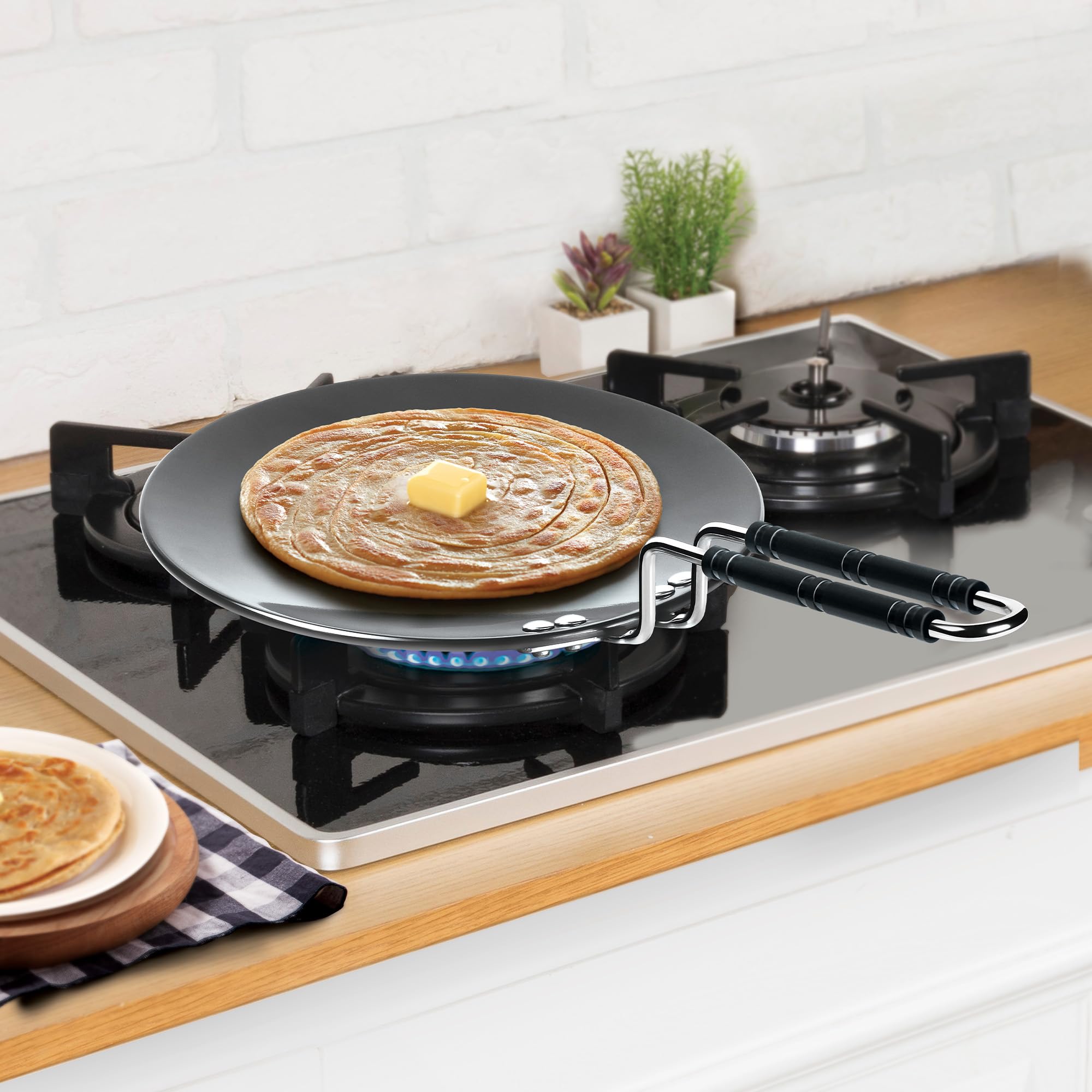 MILTON Pro cook 22 cm Tava, Hard Anodized Tawa with Stainless Steel Wired Handle for Paratha/Chapathi/Roti, Metal Spoon Friendly, Dark Grey, 3 Years Warranty 1