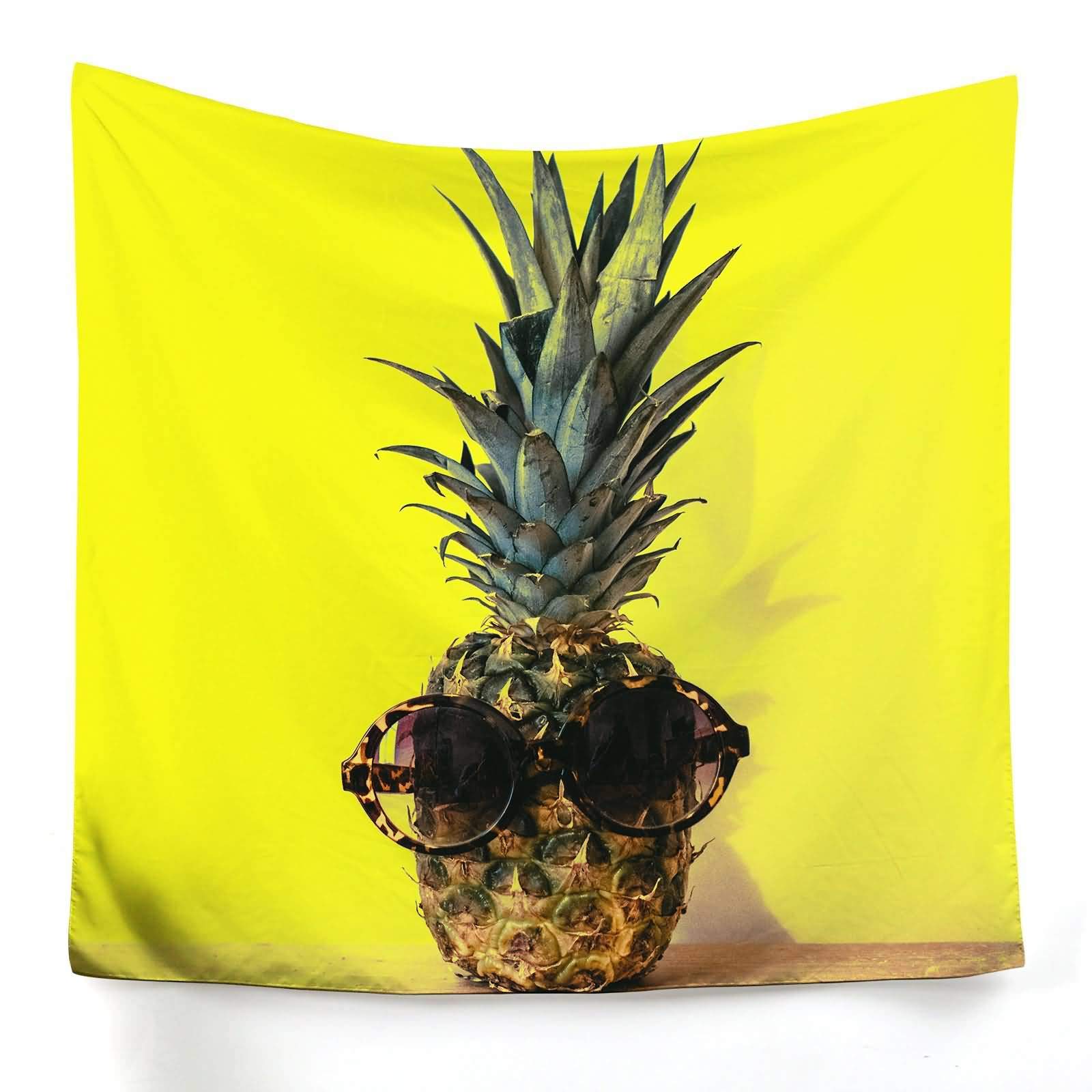 Tapisserie murale ananas imprimé mode jaune vert grand format carré 150x150cm