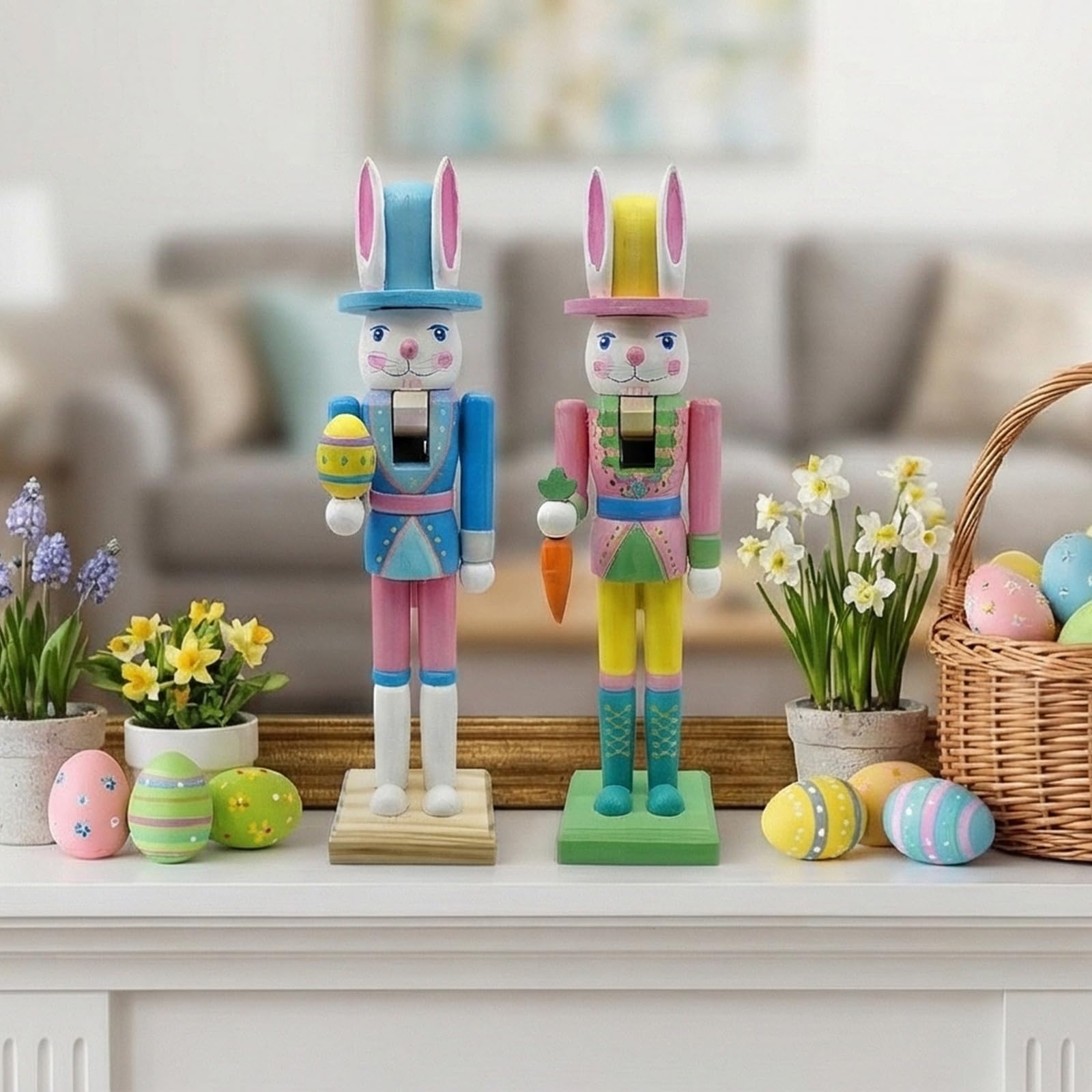 Casse-Noisette en Bois Bois Non Peint Lapins de Pâques Inachevés Casse-Noisette Figurines Décors pour Bricolage Artisanat Ornement Décoration Peignez Vos Propres Soldats en Bois