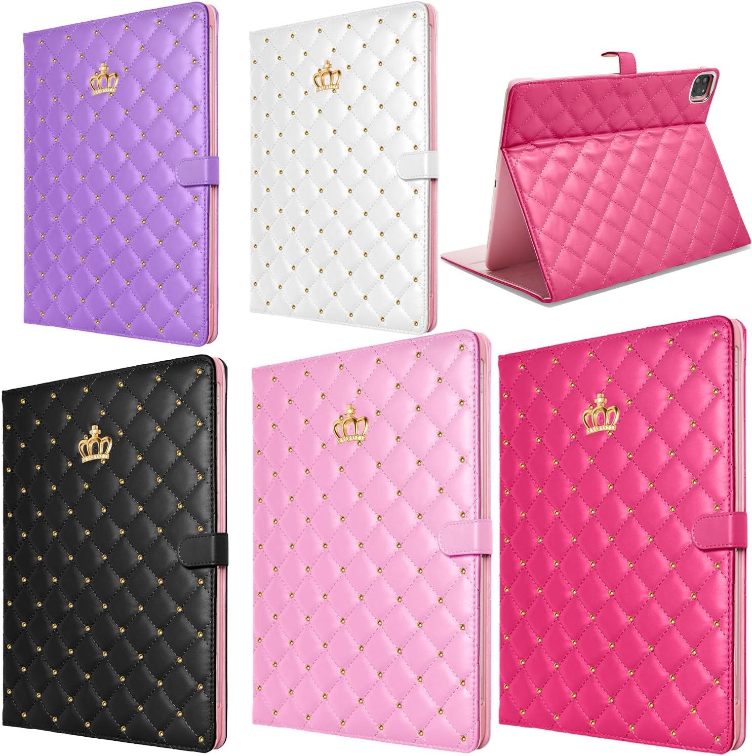 Changjia for iPad Air 13 Inch Case M4 2026/M3 2025/M2 2024, iPad Pro 12.9 (6th/5th Gen 2022/2021), Cute Crown Rhinestone Elegant PU Leather Auto Sleep/Wake Stand Protective Case for iPad Air 13", Pink