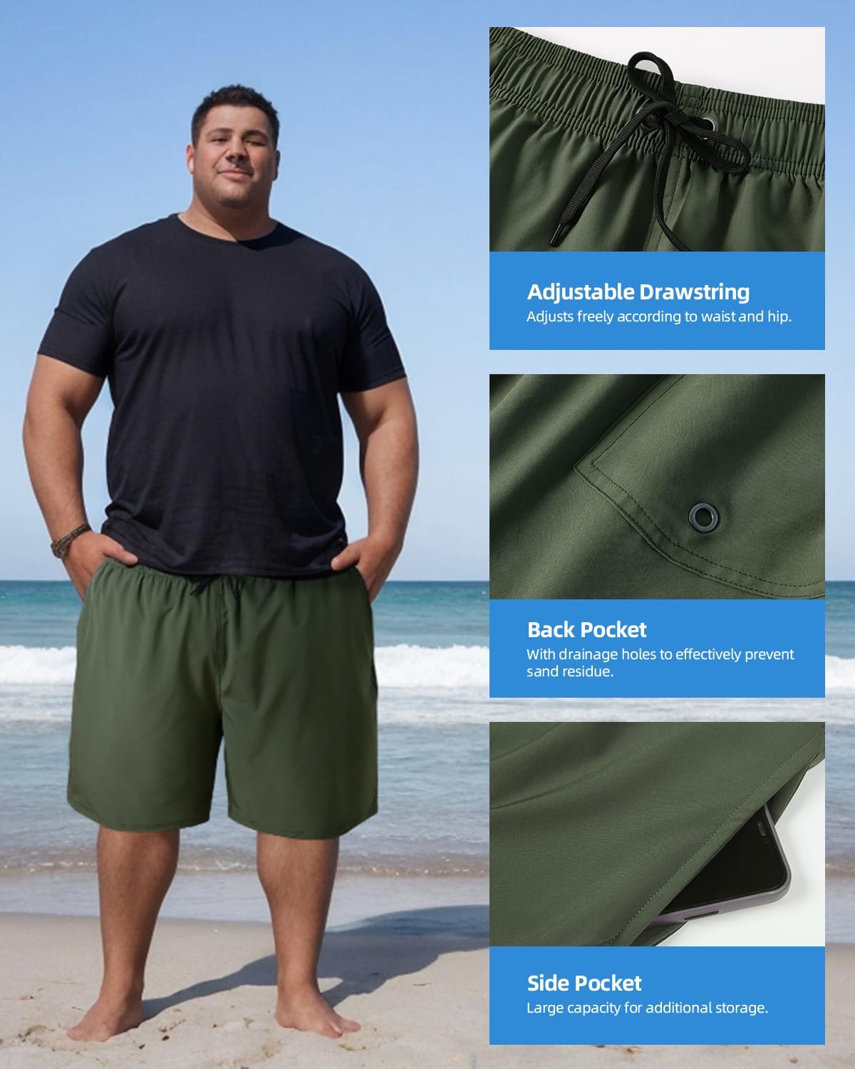 Arcweg Big and Tall Mens Swim Trunks with Mesh Lining Plus Size Swim Shorts Beach Swimsuit Men’s Swim Suits(2XL-6XL) - Image 5