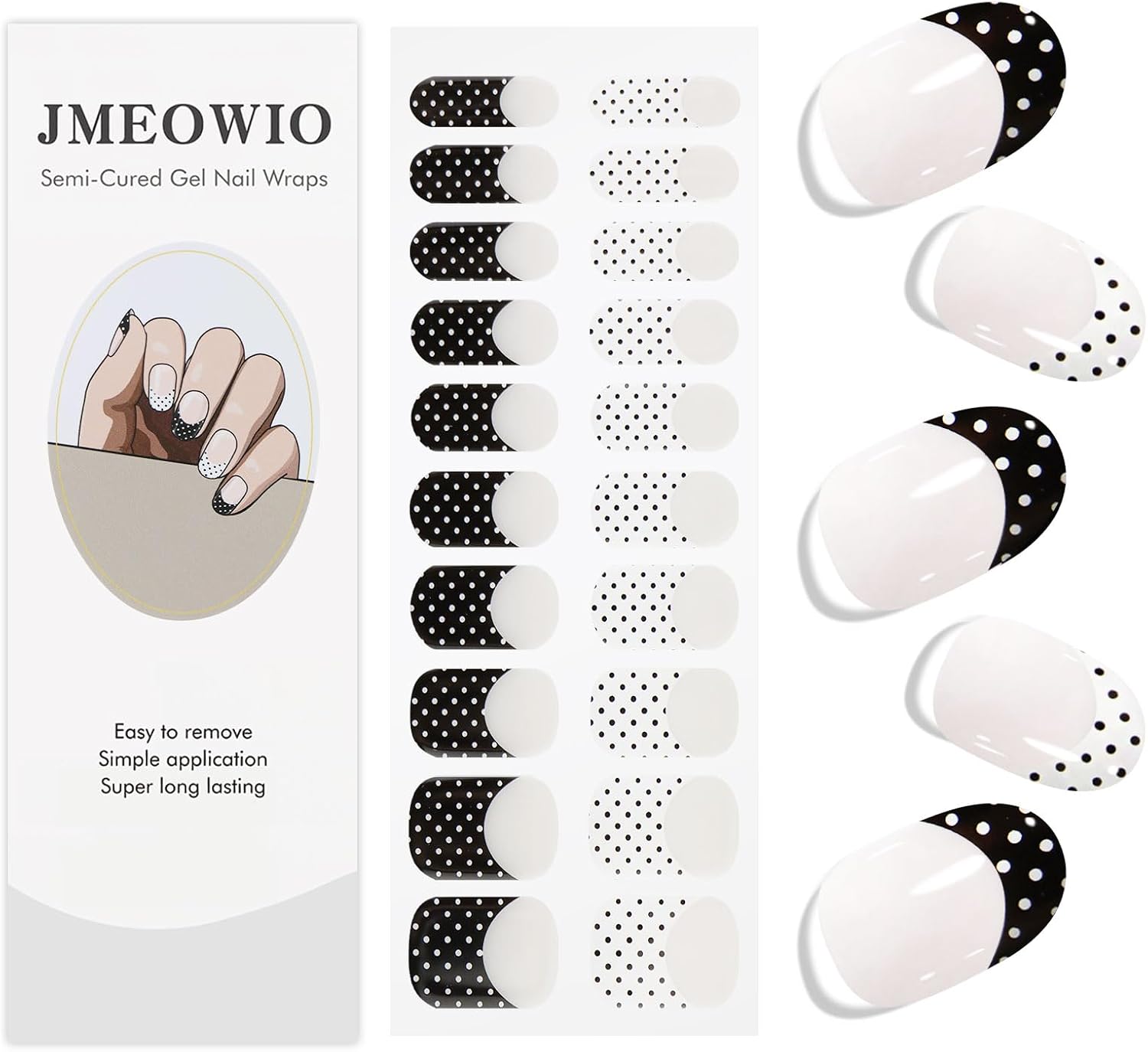 JMEOWIO Semi Cured Gel Strips Nail Art Sticker Wrap French Tip image 2