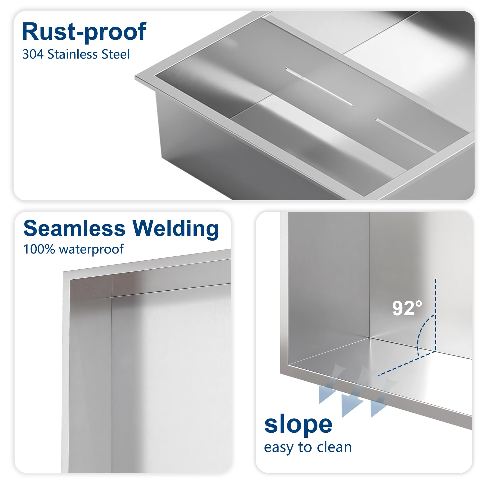 Neodrain Doccia con nicchia a parete in acciaio inox doccia doppia nicchia stoccaggio per bagno 60 x 30 cm, spazzolato