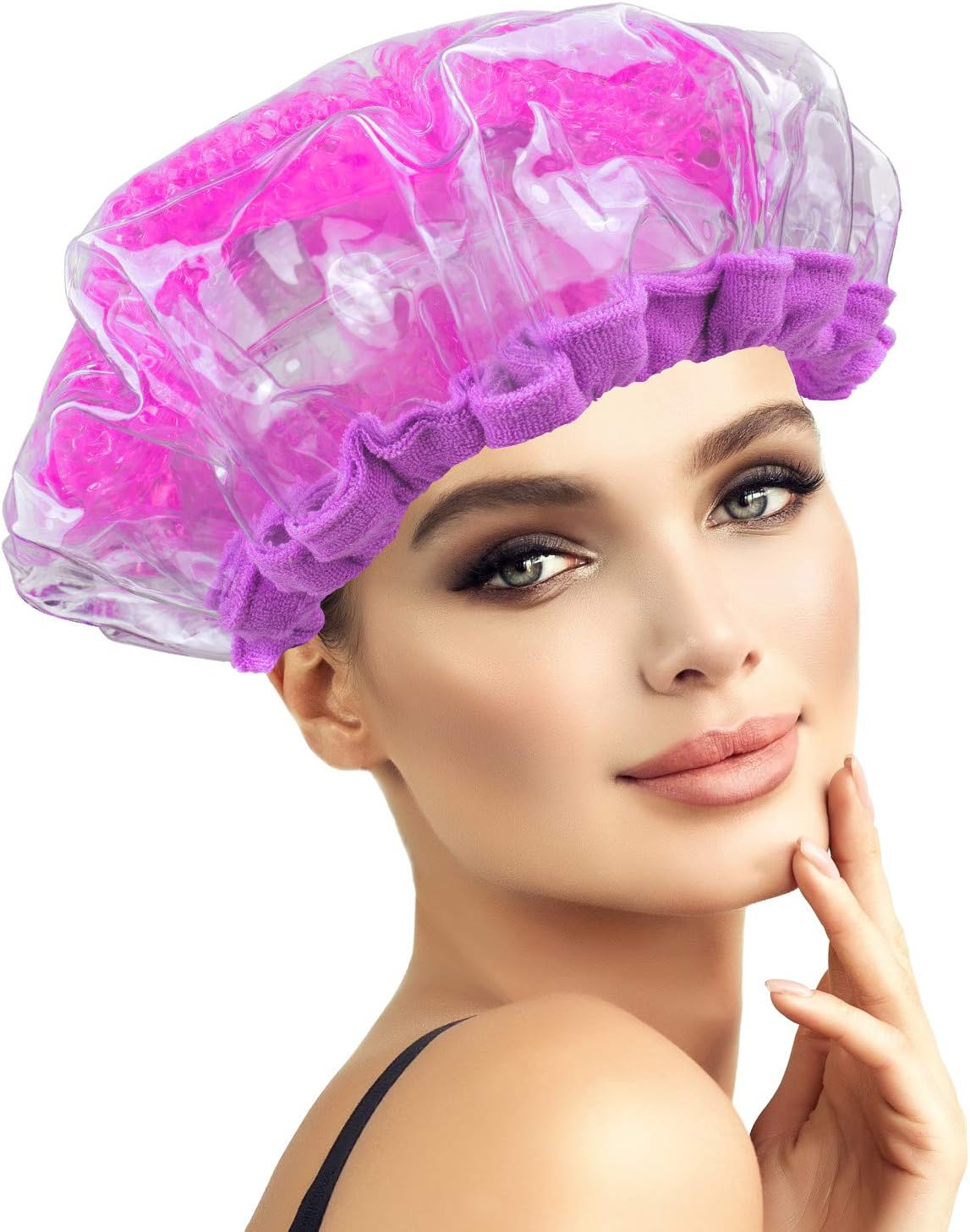 Cordless Deep Conditioning Hair Cap. Heat Treatment and Styling Steam Cap. Hot Therapy for Thermal Head Spa. Microwavable Steamer Gel Cap. Disposable Processing Caps Included.(Pink)