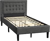 Vista 7 de Anwick Cama de plataforma tapizada con botones y soporte de listones de madera resistente (individual, gris)