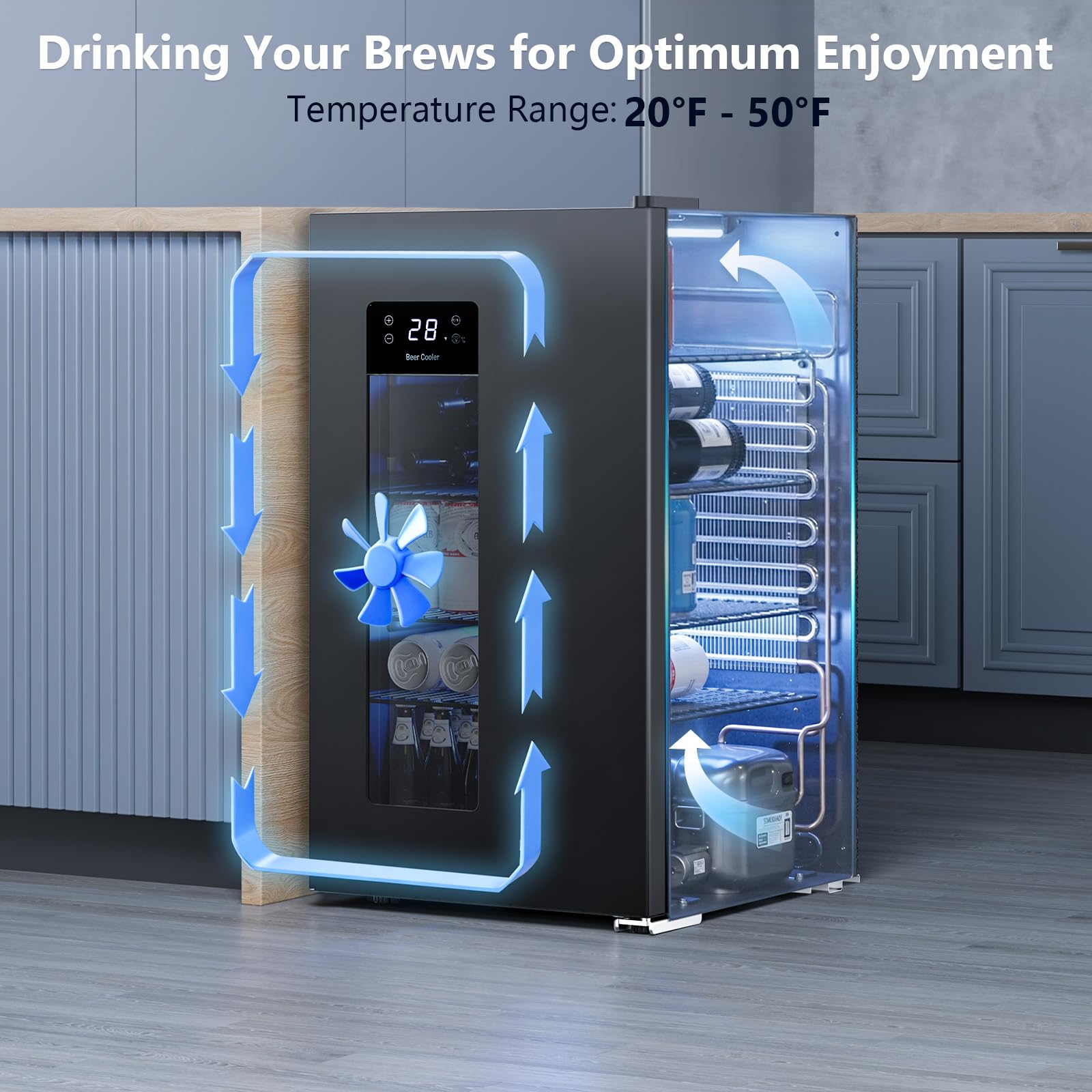 Electactic Beer Cooler 3.2 Cuft, 130 Can Beverage Refrigerator With Adjustable Shelves, Accurate Temperature 20°F-50°F Even Cooling For Home Bar, Game Day, Mancave, Black on Fridge.com - View 5