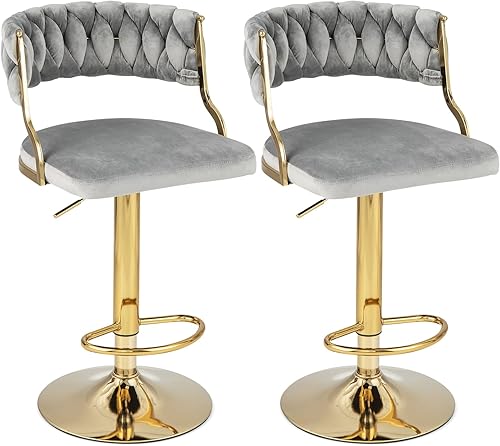 Giantex Juego de 2 taburetes de bar giratorios de altura ajustable, taburetes de bar de terciopelo con respaldo abierto con elegante respaldo Giantex Juego de 2 taburetes de bar giratorios de altura ajustable, taburetes de bar de terciopelo con respaldo abierto con elegante respaldo