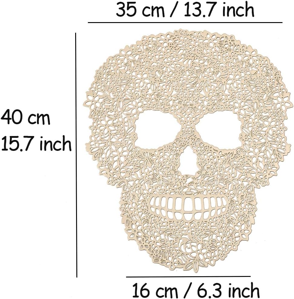 Hollow Out Skull Shape Placemats Pressed Vinyl Metallic Placemats Set of 6 Pcs, Heat Resistant Table Mats for Party Halloween Dinner Table Decorations, Style B Mixed Color