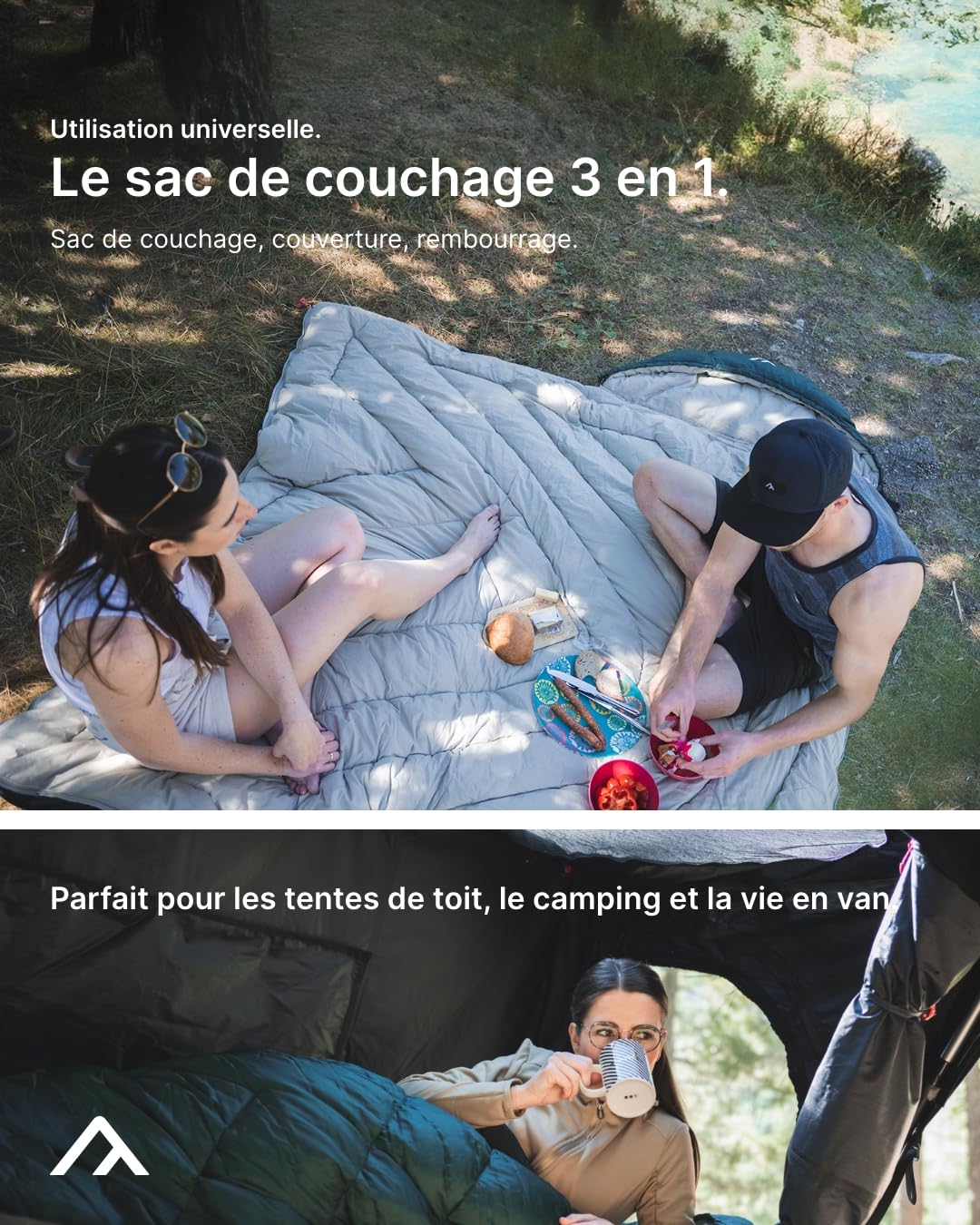 qeedo Fellow Sac de Couchage en Coton pour Adultes (220 x 90 cm), Sac de Couchage pour Tente de Toit, Sac de Couchage Double (utilisable de manière modulaire)