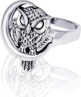 Vista 1 de Anillo de mujer de plata de ley 925 con búho y luna creciente