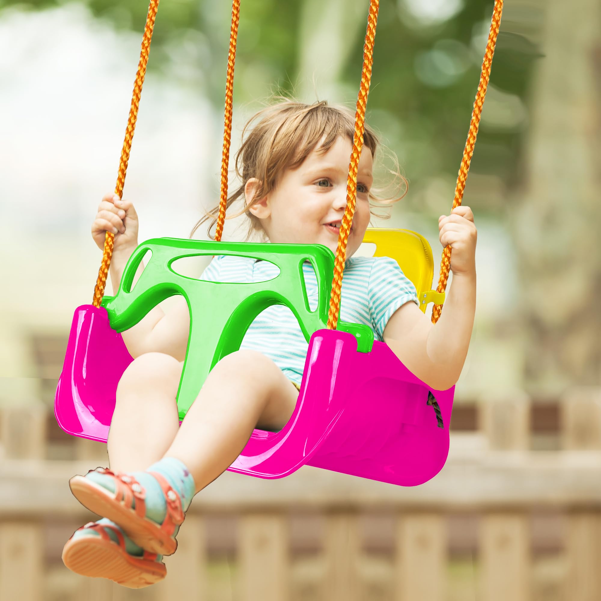 KINSPORY Altalena da Giardino 3 in 1 per Bambini, Altalena per bambini 3 in 1, Seggiolino Altalena Bambini Sedile in Plastica con Schienale e Cintura di Sicurezza per Esterno e Interno (Rosa Scuro)