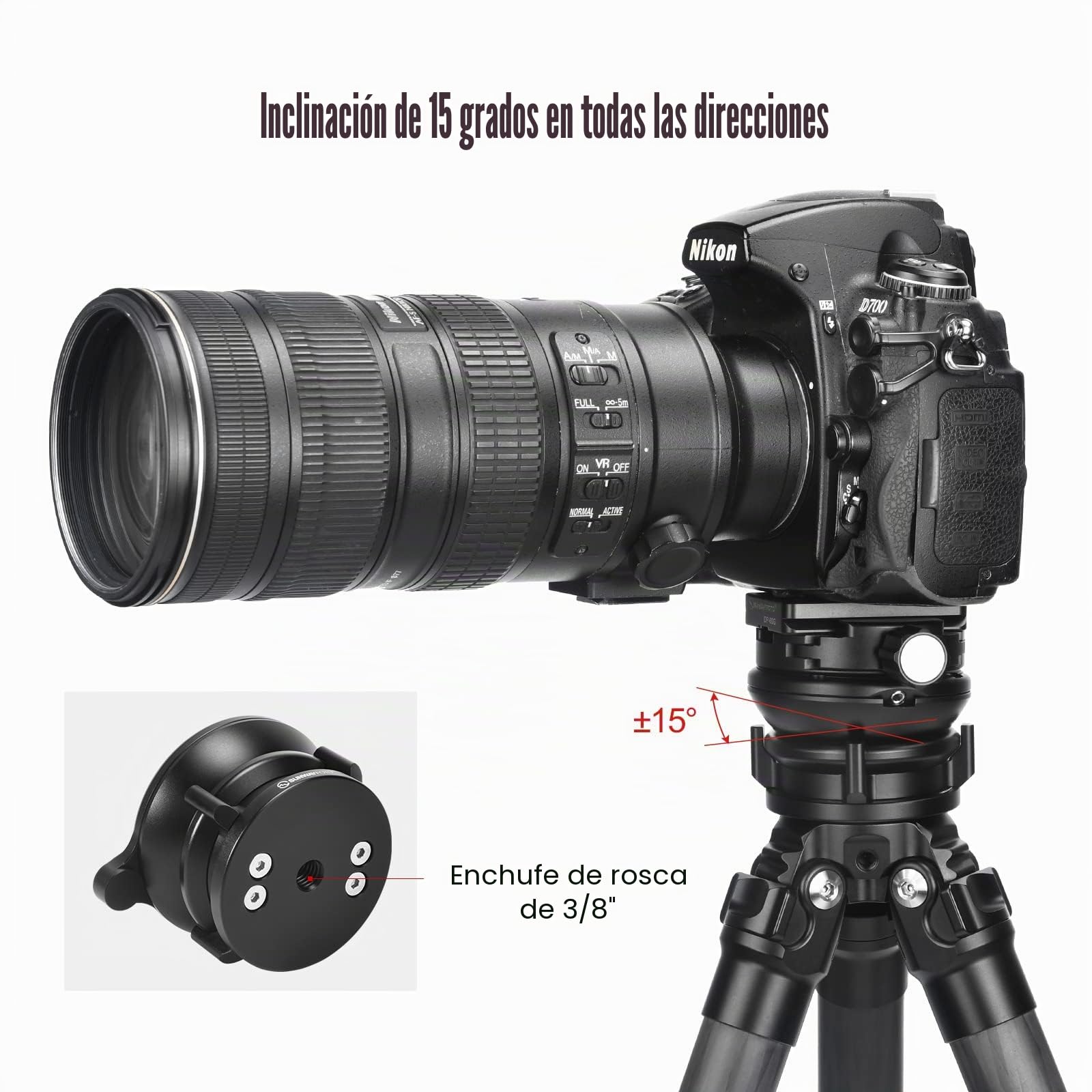 SUNWAYFOTO Cabezal de trípode con Base de nivelación LB-68, Capacidad de Carga de 10 kg