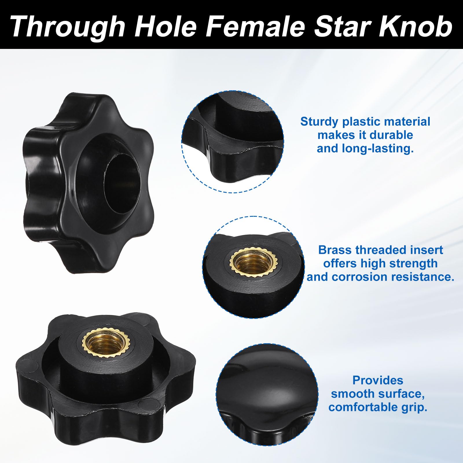 sourcing map Set di 2 pomelli a stella da 1/4"-20UNC x 8 mm maschio + 1/4"-20UNC filettatura femmina 32 mm testa metrica 6 stelle filettate Stud serraggio maniglie vite in foro passante manopola a