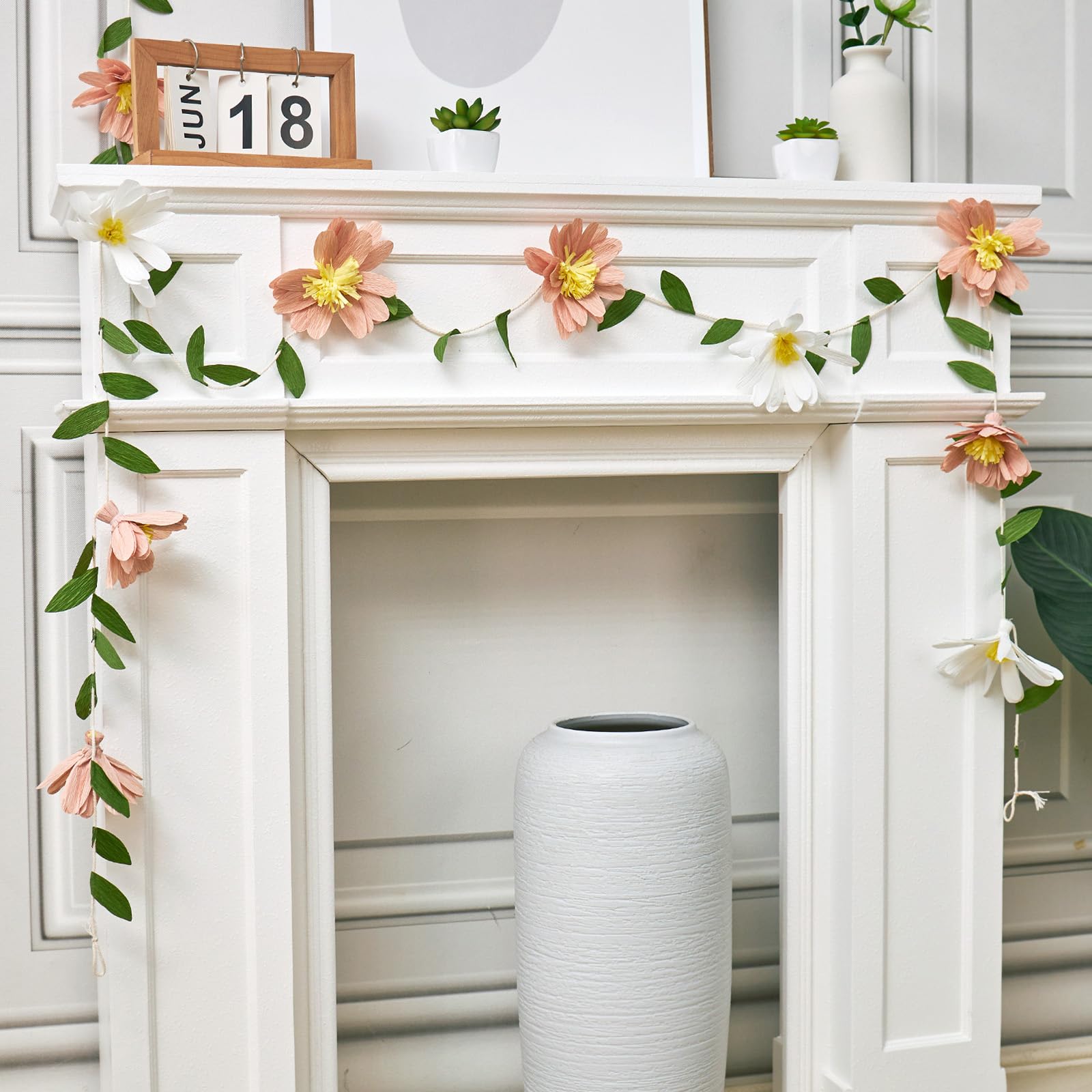 Papierblumengirlande, Papierblätter, Banner, Rebenblumen mit grünen Blättern, Krepp-Blumengirlande, Dekorationen für Wand, Jahrestag, Hochzeit, Geburtstag, Bogendekoration, Blumengirlande (2,5 m), 2