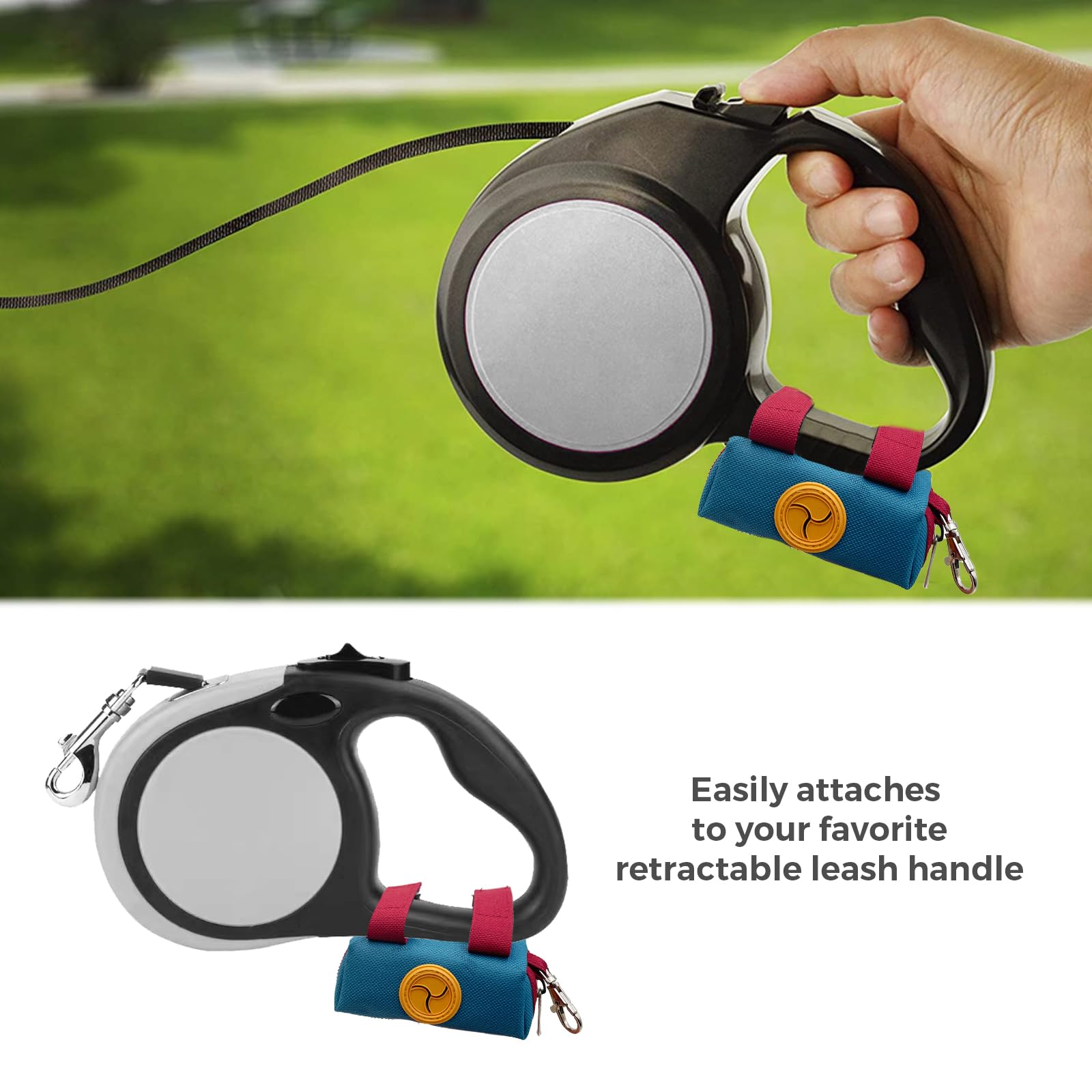 Soporte para bolsas de excrementos de perro, bolsa con cremallera, dispensador portátil de bolsas para excrementos de perro con 1 clip de metal, soporte de lona a juego para bolsas de basura