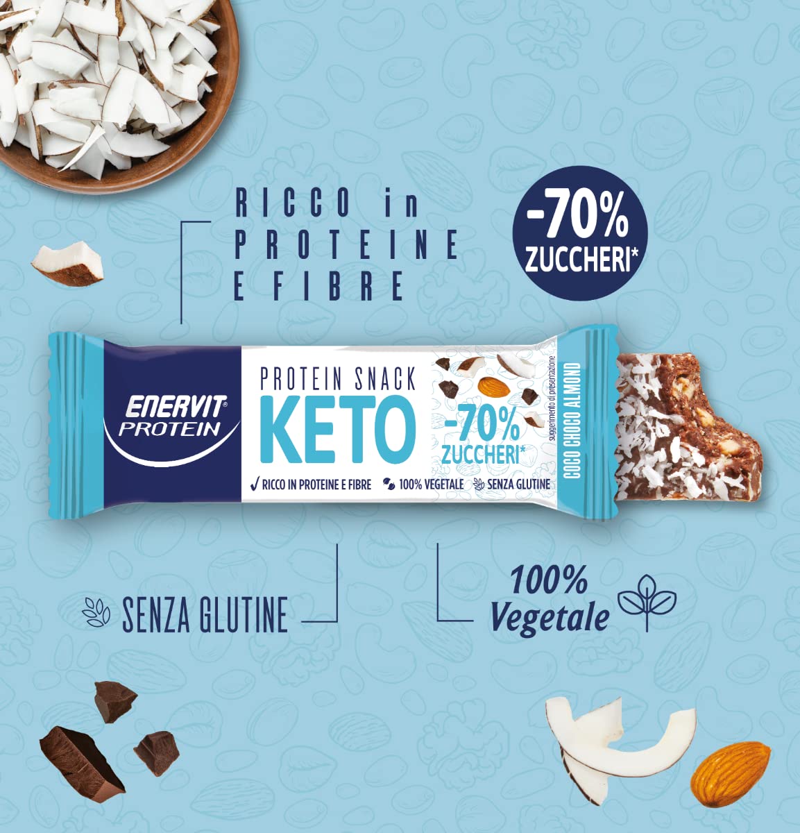 Enervit Protein Protein Snack Keto Box da 30 Barrette da 35g Gusto Coco Choco Almond
