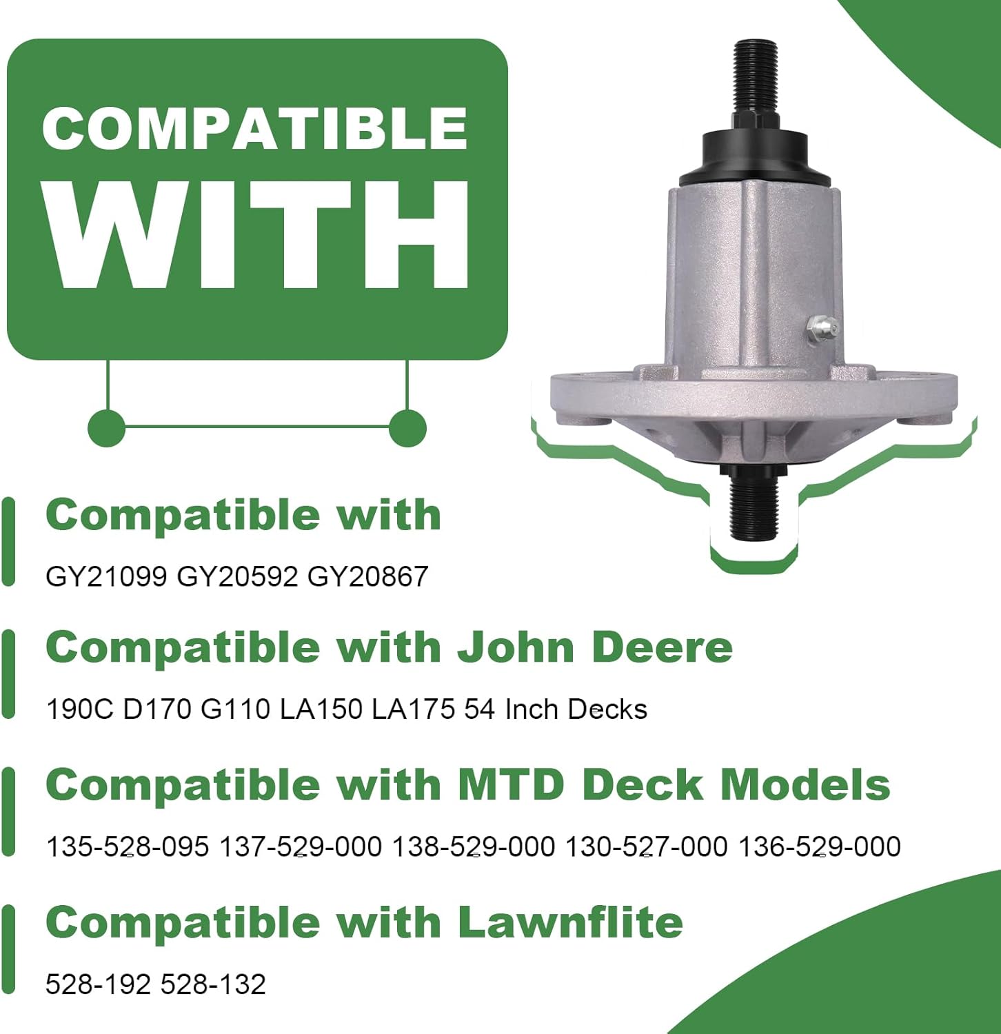 Podoy GY21099 Spindle Assembly Compatible with John Deere 190C D170 G110 E180 LA150 LA175 54 Inch Decks GY20867 GY20592 285-883 (Pack of 3)