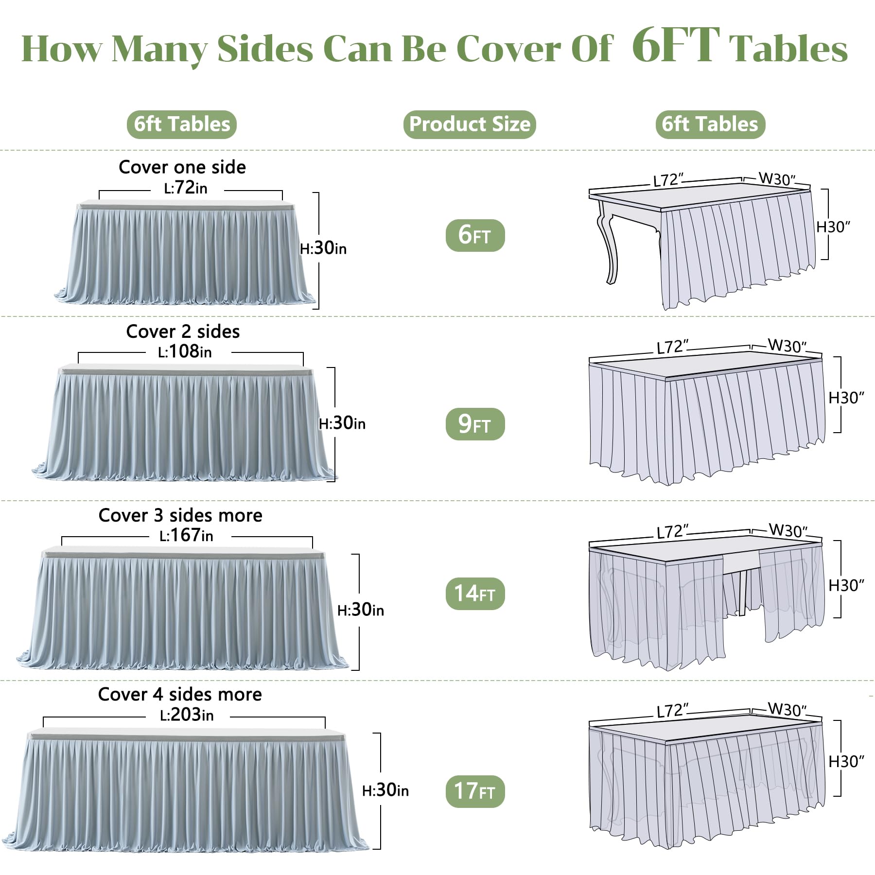 Partisky Faldón de mesa de poliéster gris para mesas rectangulares de 9 pies, resistente a las arrugas, mantel plisado con volantes para banquetes, bodas, comercios, baby shower, mesa de comedor