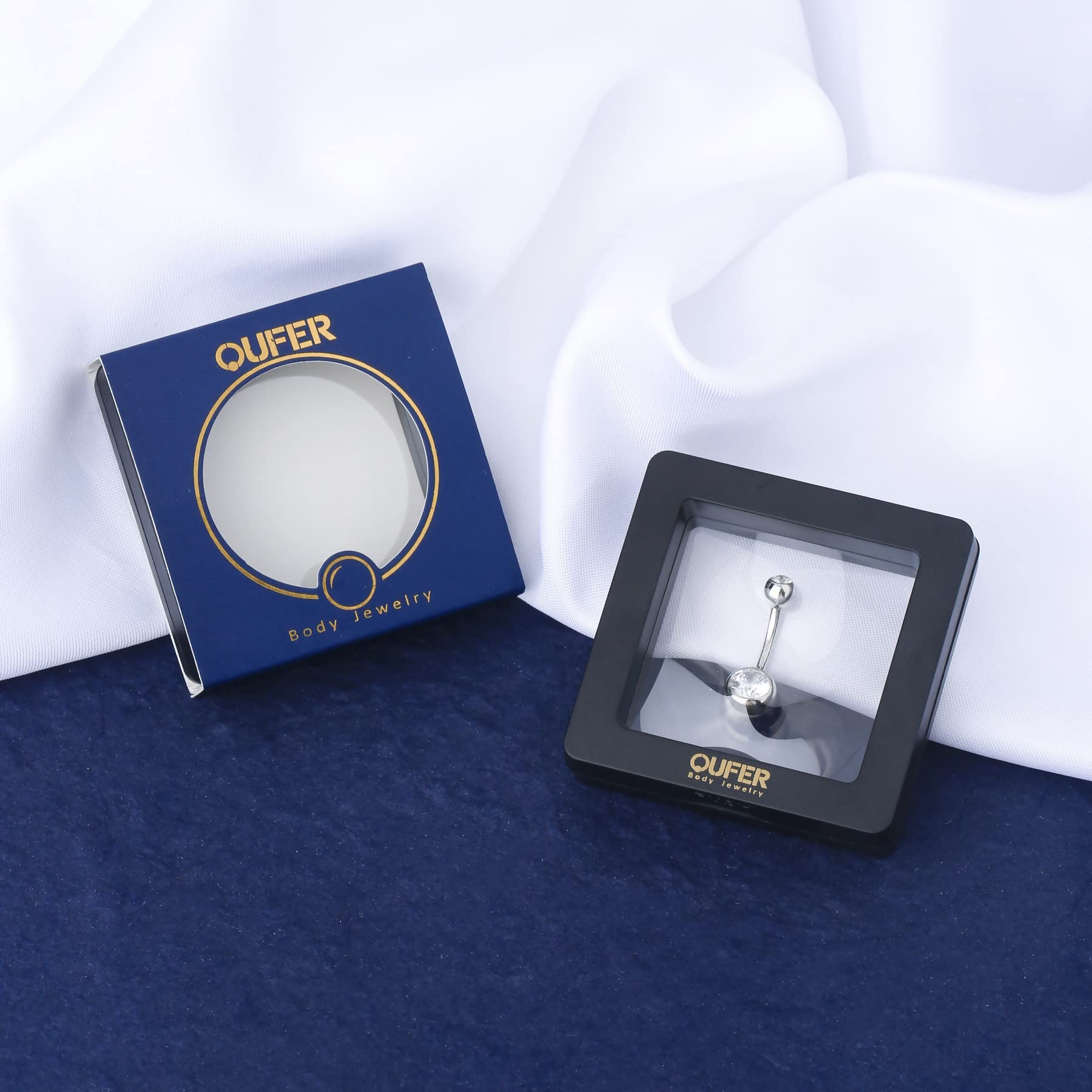 OUFER Piercing per ombelico in argento Sterling 925 con sfere in argento Sterling 925, piercing per ombelico, con zirconia cubica trasparente per donne