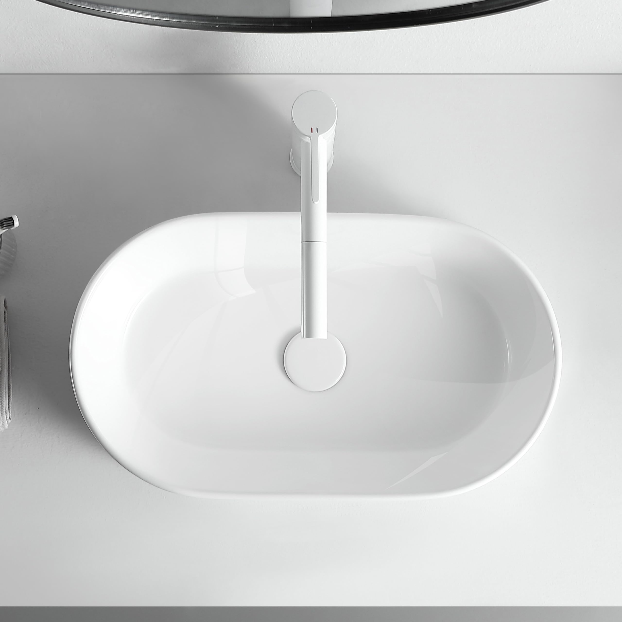 AQUAUNO NAIA Lavabo Ovalado Cerámica Blanca 51 x 31 cm sin Agujero Grifo Rebosadero
