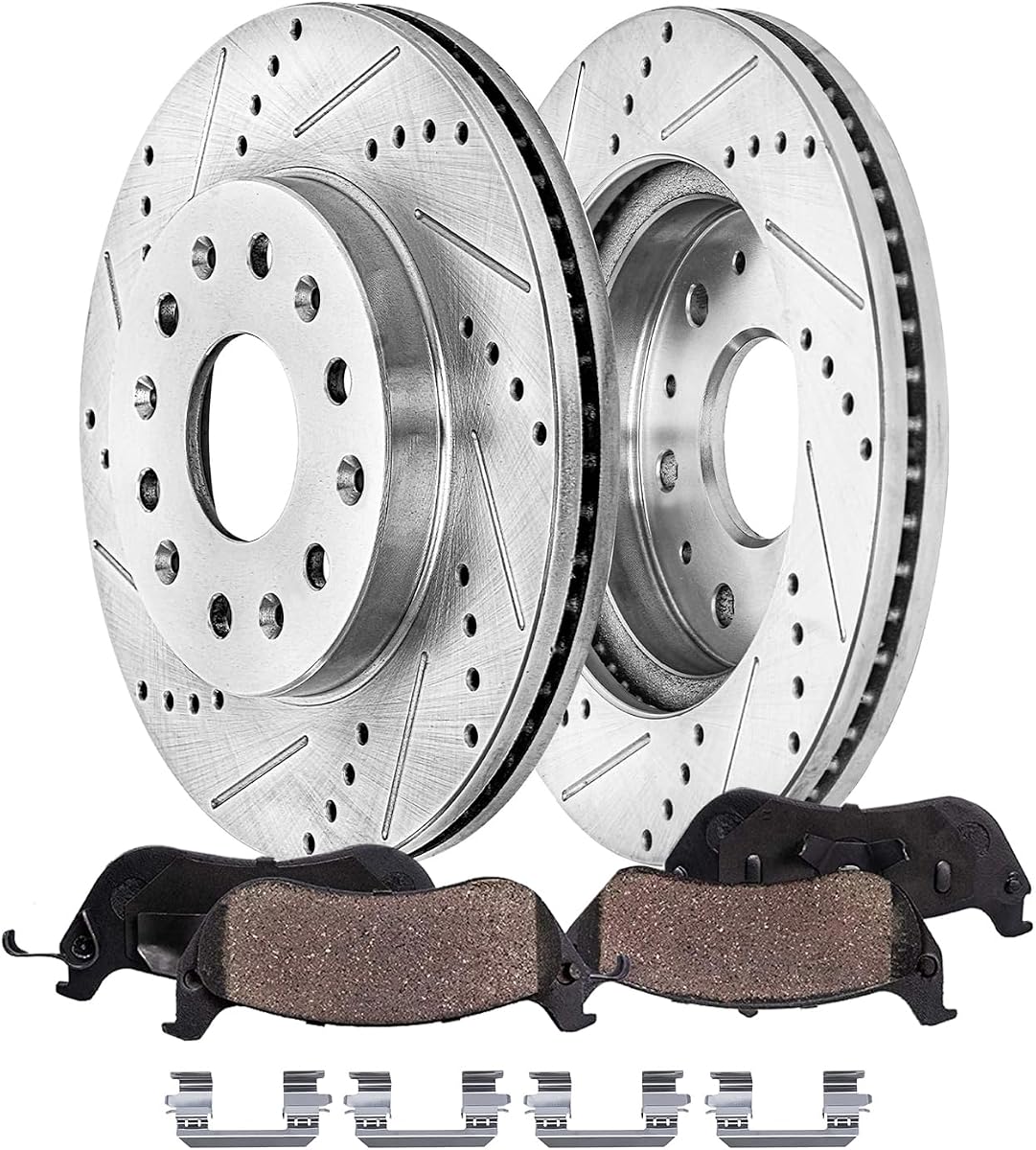 Detroit Axle - Front Brake Kit for GMC Acadia Chevy Traverse Buick Enclave | Chevrolet Blazer, Drilled and Slotted Disc Brake Rotors Ceramic Brake Pads with Hardware Replacement 12.64" inch Rotors