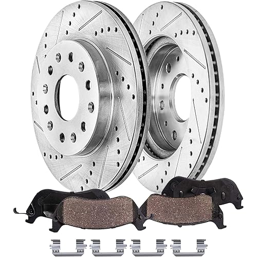 Detroit Axle - Front Brake Kit for GMC Acadia Chevy Traverse Buick Enclave Blazer, Drilled and Slotted Disc Brake Rotors Ceramic Brakes Pads with Hardware Replacement : 12.64" inch Rotors