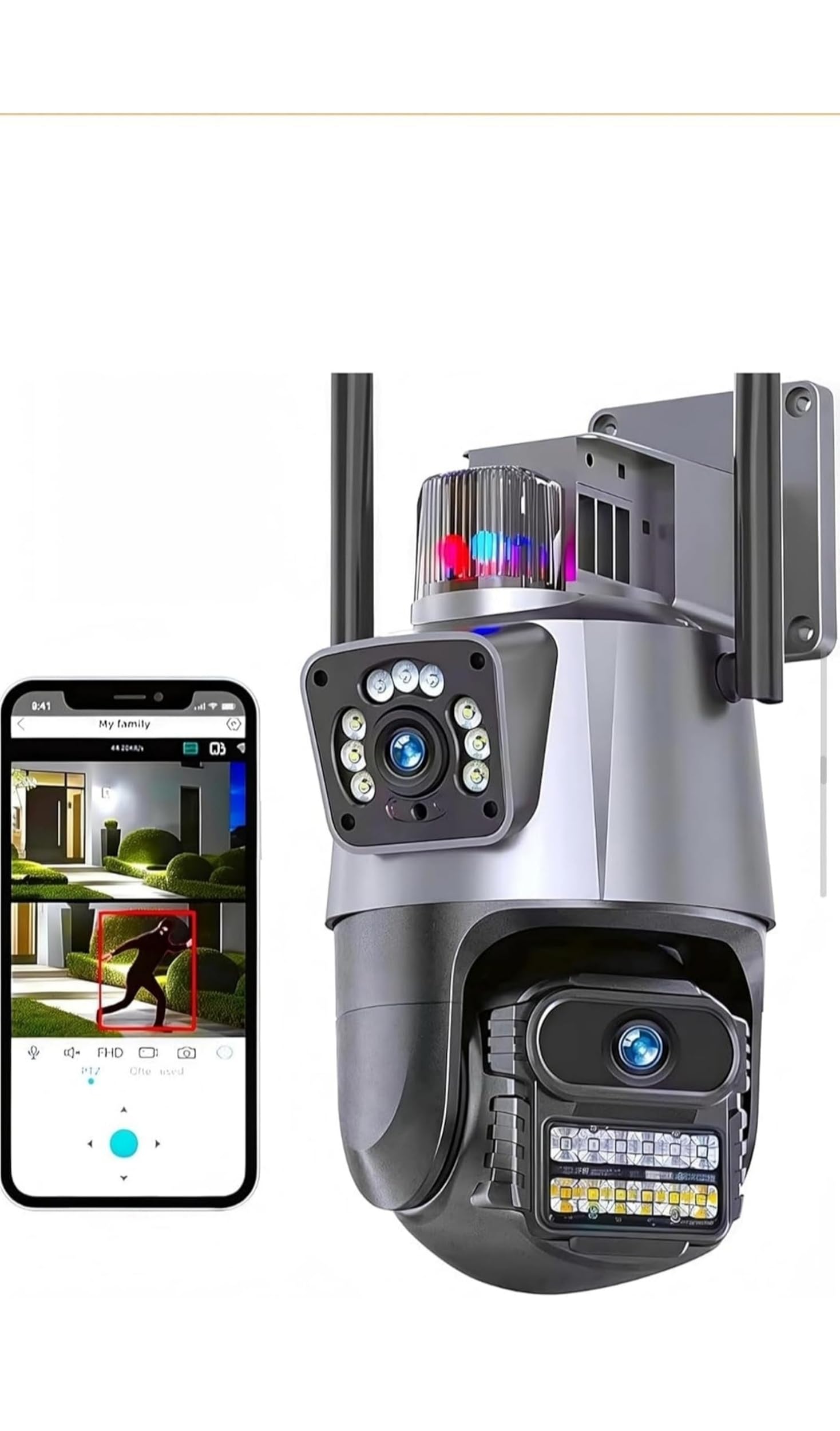 Ad Sales WiFi Dual Lens 6Mp Outdoor PTZ CCTV 4K+4K HD Camera with Built-in Alarm 360° View,Two-Way Audio,Night Vision,Wireless Security Camera for Home with Weather Resistance& App V380 Pro Support.-image-33