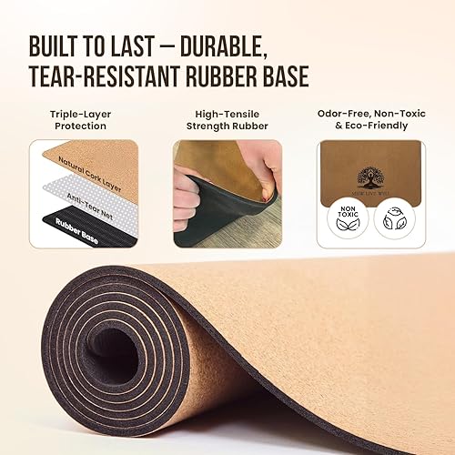 Miniatura 7 de MHW- Live Well Non-Slip Yoga Mat 6mm Extra Thick - Eco-Friendly Cork & TPE Exercise Mat with Carrying Strap & Bag - Hot Yoga Pilates Mat for Home