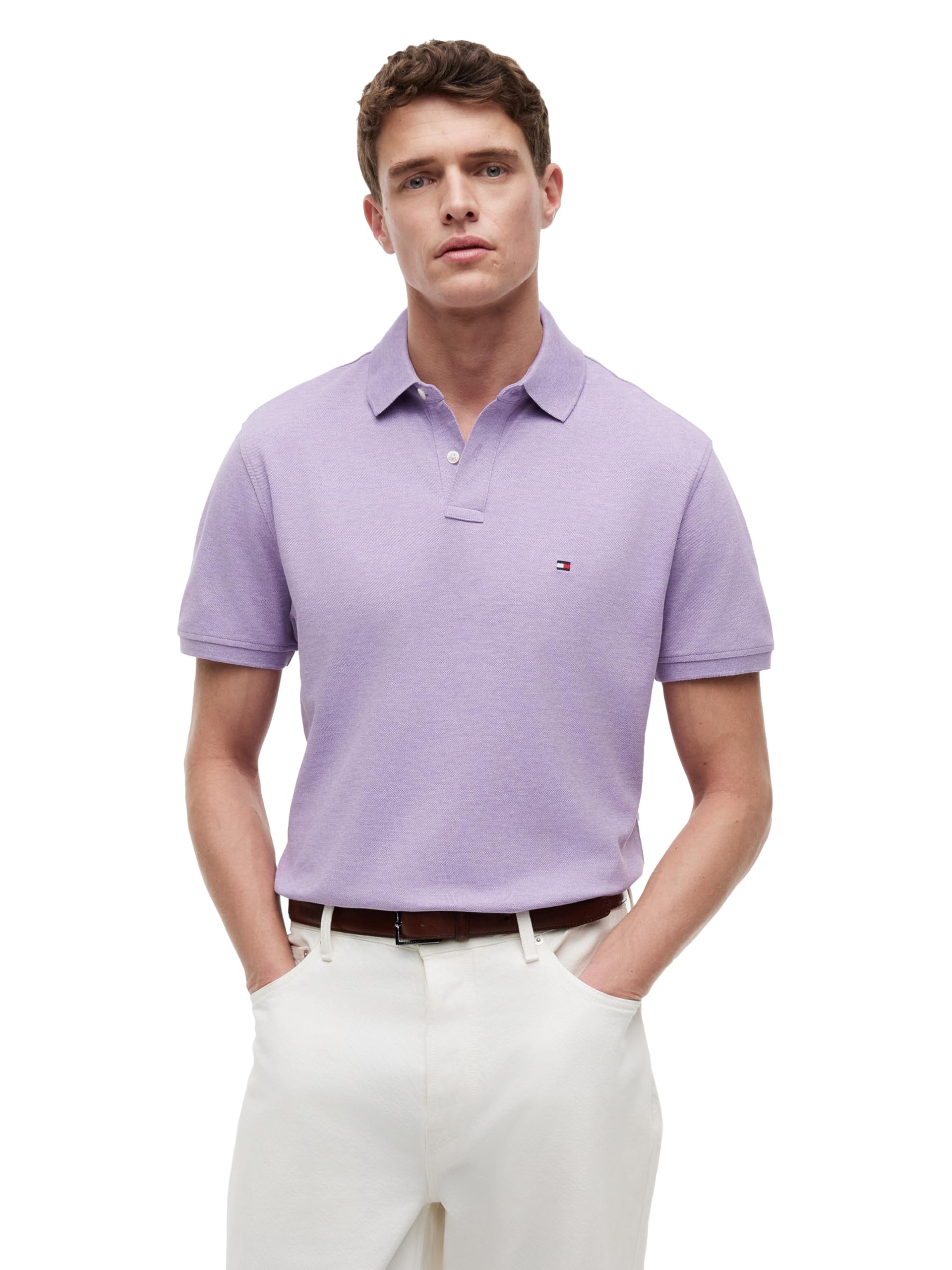 Tommy Hilfiger Men's Short Sleeve Polo Shirts in Classic Fit with Stretch and Organic Pique Cotton