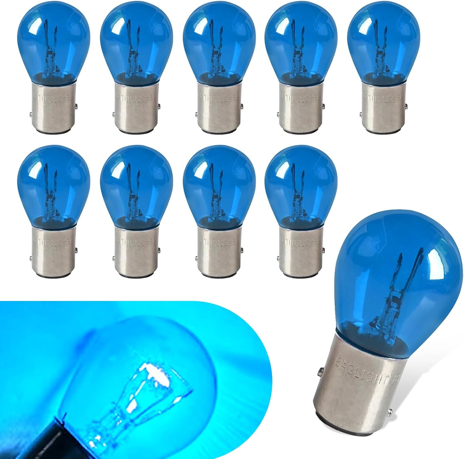 10 PCS Car 12V Dual Tail High and Low Foot Brake Bulbs, P21/5W S25 Turn Signal Bulbs, 1157 Tail Light Indicator, Universal for Most Cars (Blue)