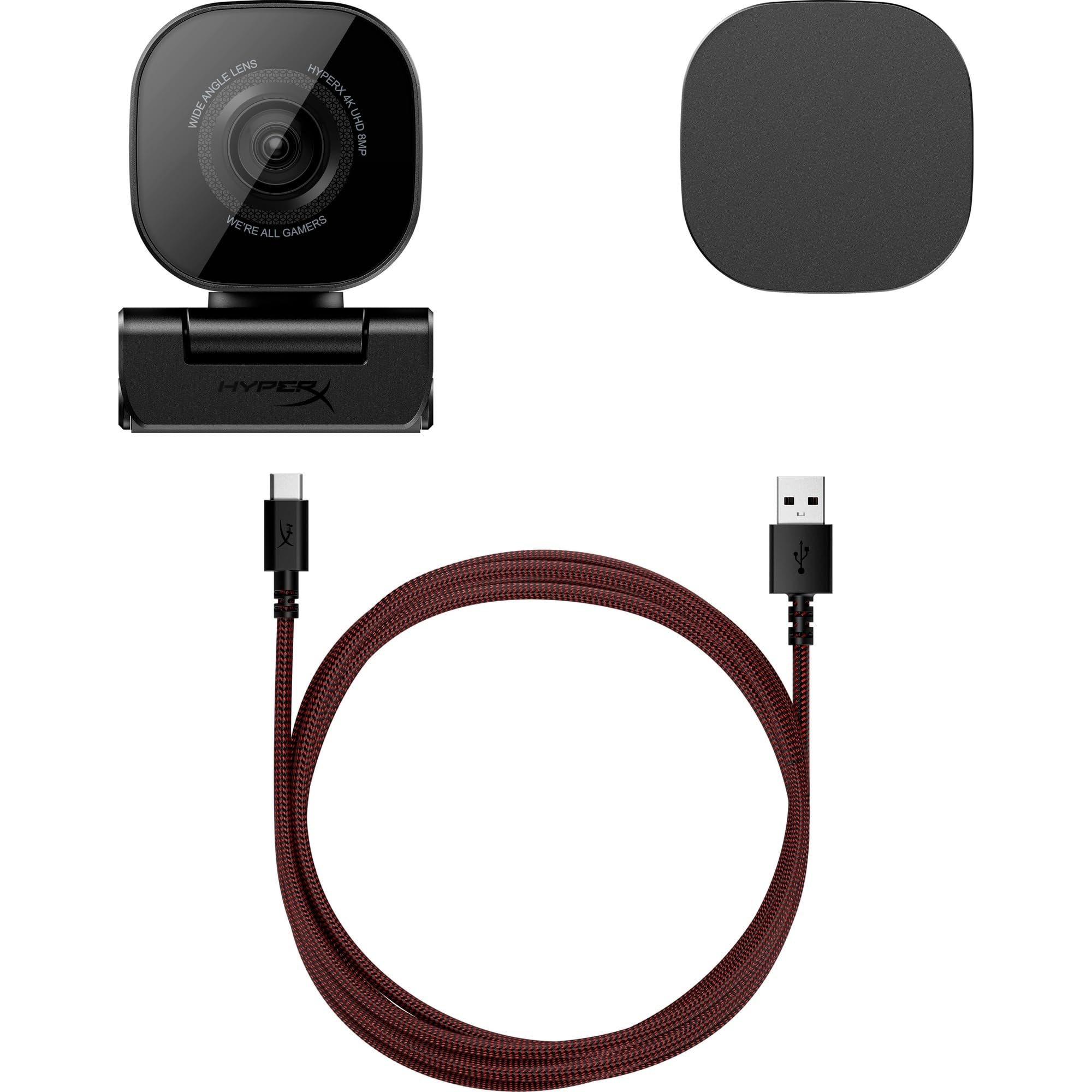 HyperX Vision S Webcam, 4K a 30 fps, FHD a 60 fps, Campo visivo fino a 90°, Sensore Sony Starvis 8 Megapixel, Ruotabile e Inclinabile, Windows Hello, Zoom, Teams, OBS, Discord, PC e Mac, Nero