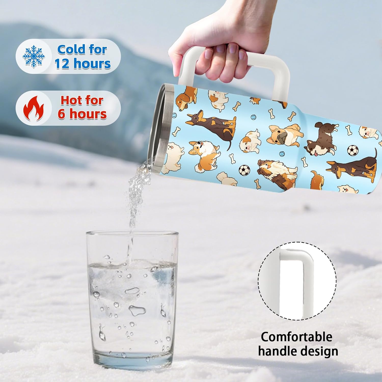 Dog Lovers Gifts - Dog Tumbler 40 oz with Handle and Straws, Leak-proof, BPA-free, Insulated Stainless Steel Tumbler, Travel Coffee Mugs for Dogs Mom, Cute Puppy Birthday Gift Cup for Women (1pc) - Image 5