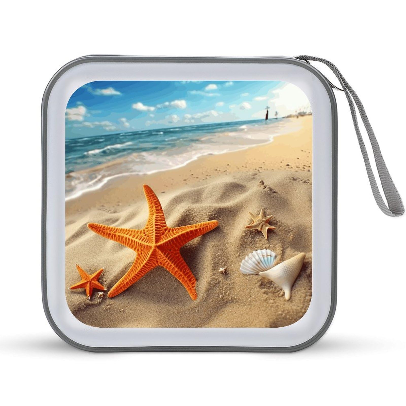 FodPand Sea Beach Starfish CD Case with Zipper 40 Capacity DVD Case Holder Hard Plastic DVD Disc Storage Box Portable Disc Storage Organizer CD Wallet Bag Media Disc Wallet for Car Home