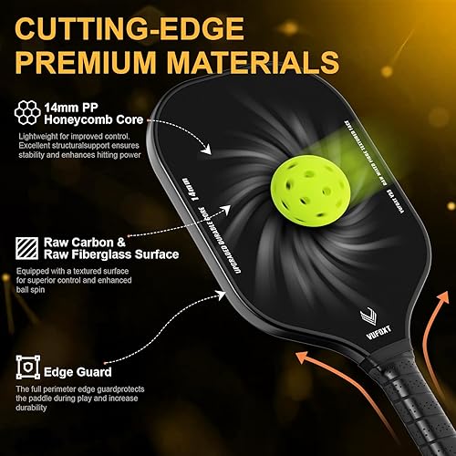 Miniatura 2 de Pickleball Paddles Set of 24, USAPA Approved Carbon Fiber Surface Pickle Ball Set - 14mm PP Honeycomb Core of Lightweight Pickleball Rackets