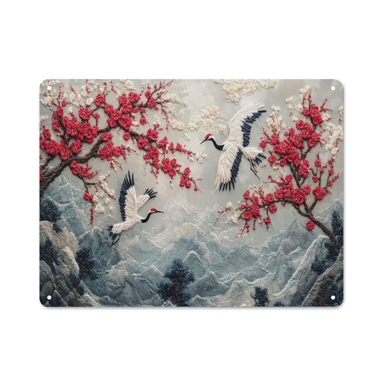Junmoney Style-5 Decorative Tin Sign With Cranes In Bloom Design 30X40cm, Farmhouse Cottage Wall Art For Farmhouse Kitchen, Pantry Or Dining Area