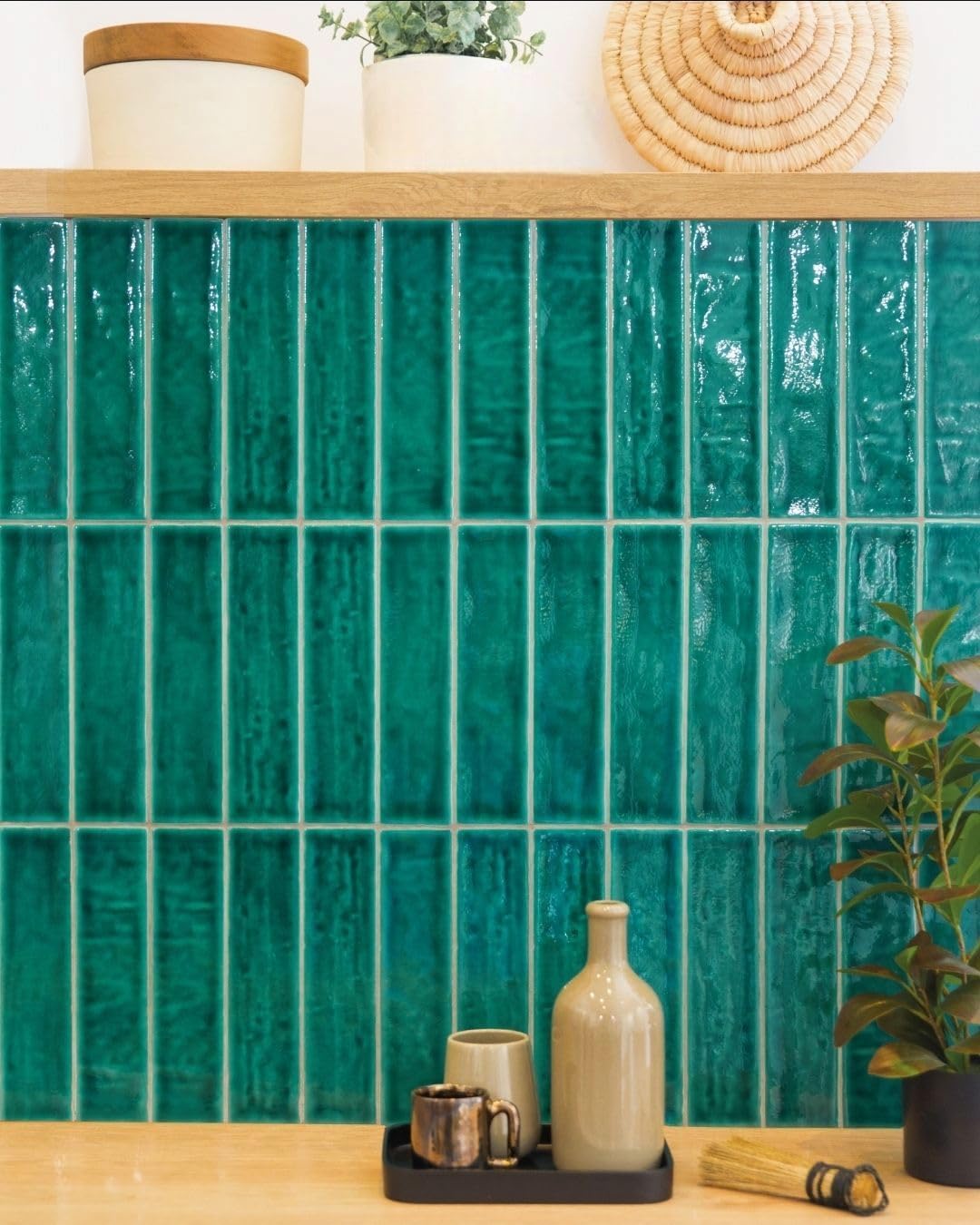 Dyari Subway Ceramic Wall Tiles - Handmade Look 10 x 2.5 Inches - Kitchen, Bathrrom, Backsplash (Forest Green (Crackled), Box of 33 pieces (5.5 Sq.ft)), SUB-10-2.5