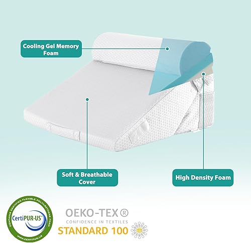 Miniatura 3 de Bedluxe Juego de 3 almohadas ortopédicas de cuña para cama, almohada de cuña de espuma para postcirugía para espalda, piernas y rodillas, almohada