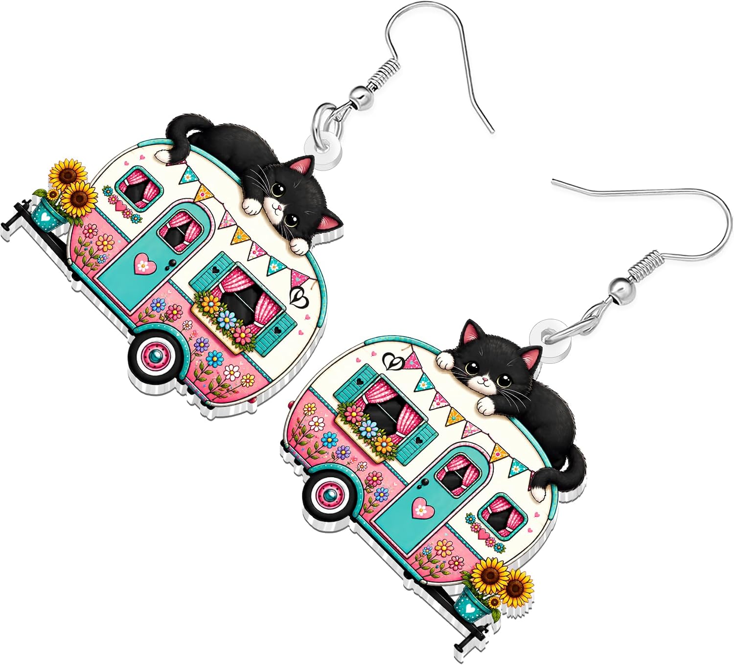 DOWAY Acrylic Cartoon Funny Truck Van Camper Car Earrings Dangle Cute Stuff Jewelry Accessories Camping Gifts for Women RV Campers image 3