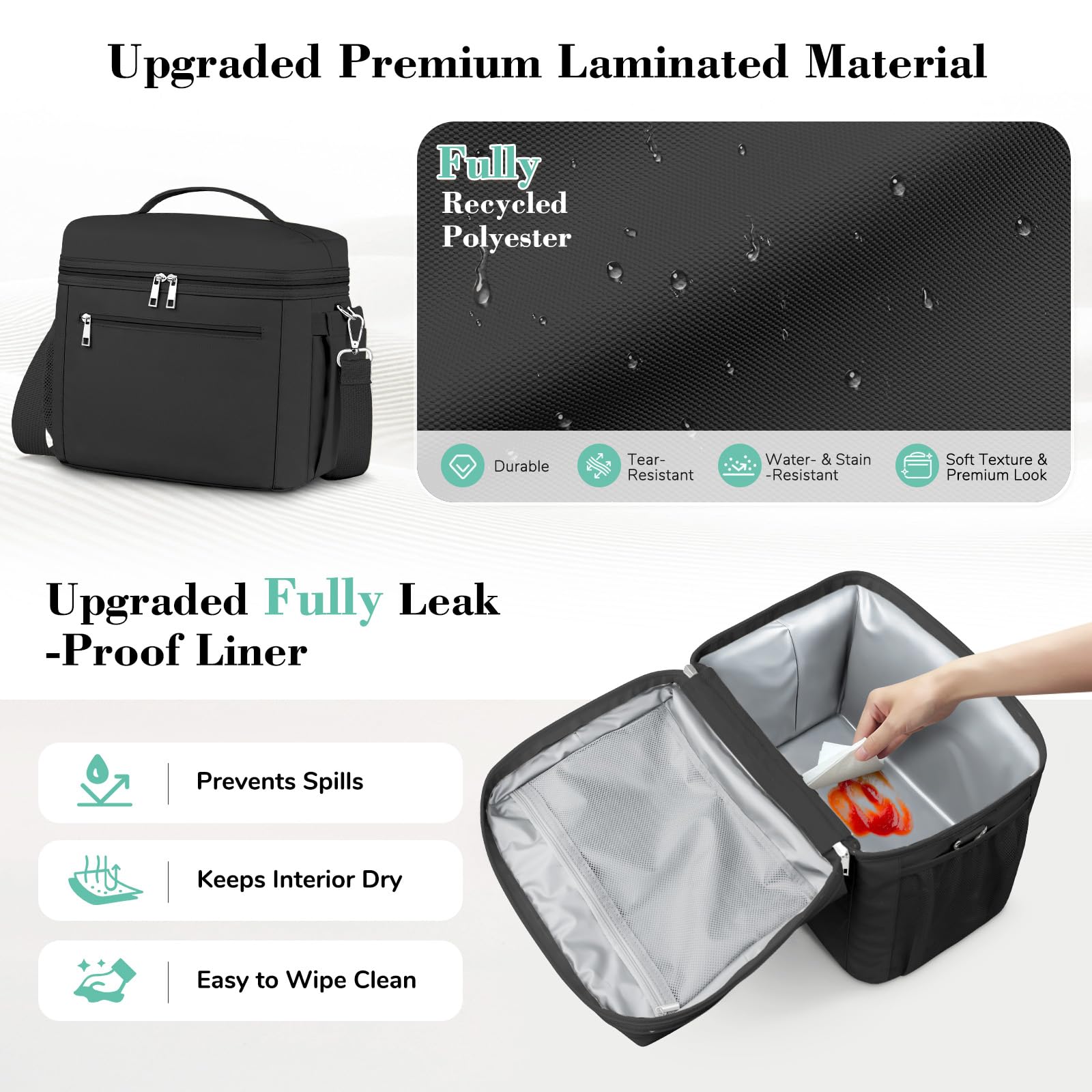 Lonchera térmica para mujeres y hombres, pequeña lonchera reutilizable a prueba de fugas, bolsa de almuerzo portátil para el trabajo, picnic (negro) 5