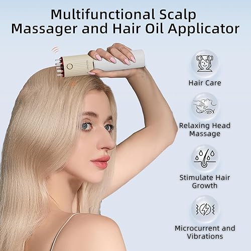 Miniatura 4 de mriya Aplicador de aceite vibratorio para el cabello con almacenamiento de líquidos, aplicador de aceite de cuero cabelludo, masajeador de cabeza