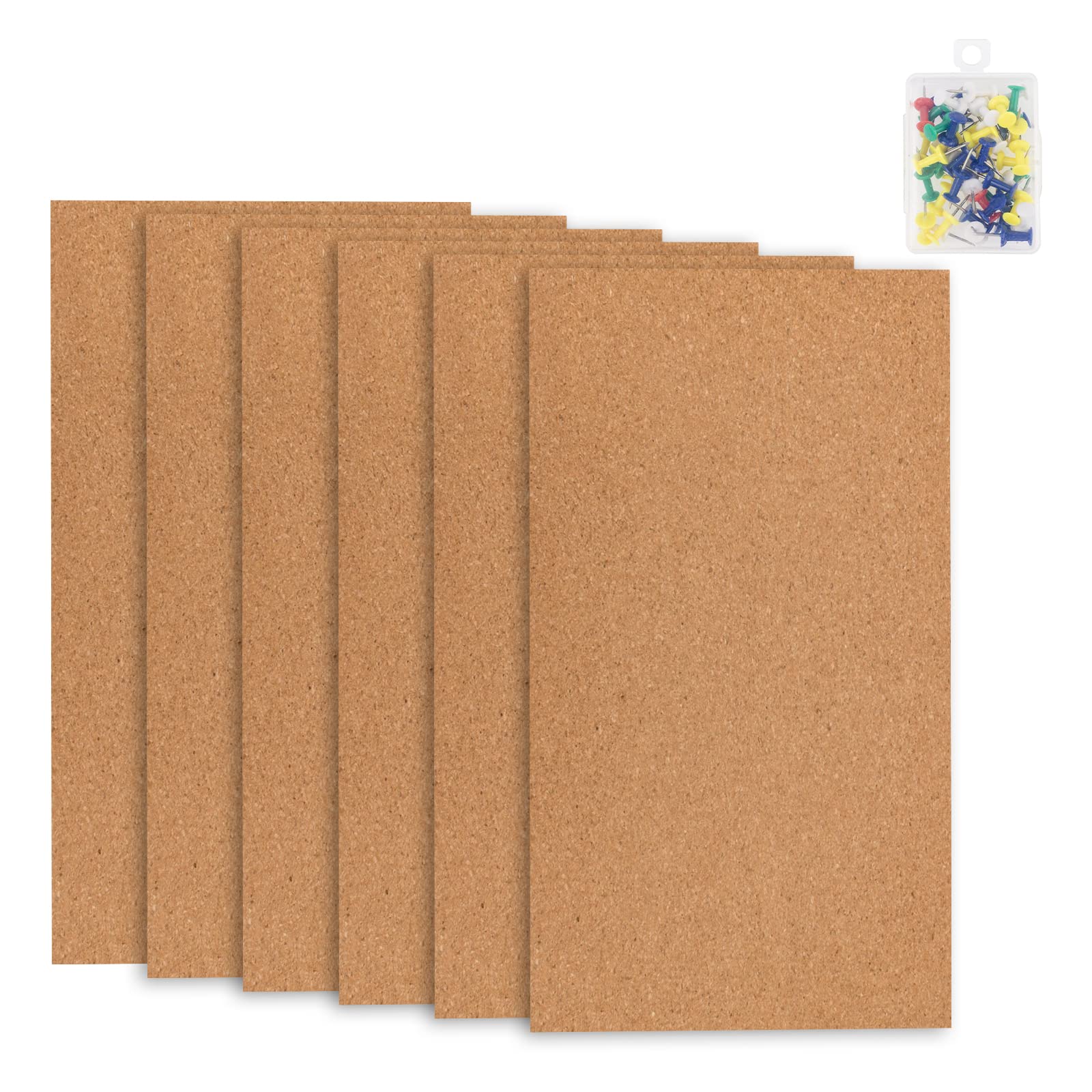 6 Pack Cork Bulletin Board,1/2" Thick Cork Boards Frameless Cork Tiles,Self-Adhesive Corkboards Wall Decor Cork Board Tiles with 50 PCS Pushpins for Office, School and Home(17 x 8  image 1