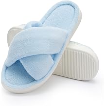 NineCiFun Womens Fuzzy Open Toe Slippers House Shoes | Memory Foam, Cross Band, Indoor Outdoor, Lightweight & No-Slip Sole, Summer Bedroom Slippers