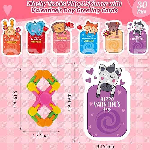 Miniatura 2 de 32 tarjetas de intercambio para el día de San Valentín para niños  Wacky Tracks Fidget Spinner con tarjetas de felicitación del día de San Valentín