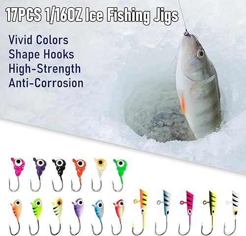 Miniatura 6 de Alwonder - Caña de pescar en hielo y carrete combinado, 5BB carrete de pesca de hielo, 2.1 pies, kit completo con plantillas de hielo, spinners,